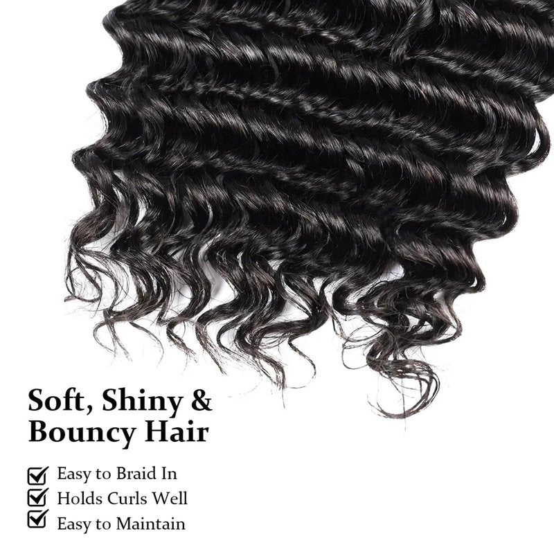 Wequeen 16A Human Braiding Hair Deep Wave 100g 20 Inch 2 Bundles/Pack 100% Unprocessed Brazilian Virgin Hair No Weft Bulk Human Hair for Braiding Curly Hair Extensions for Boho Braids,Natural Black