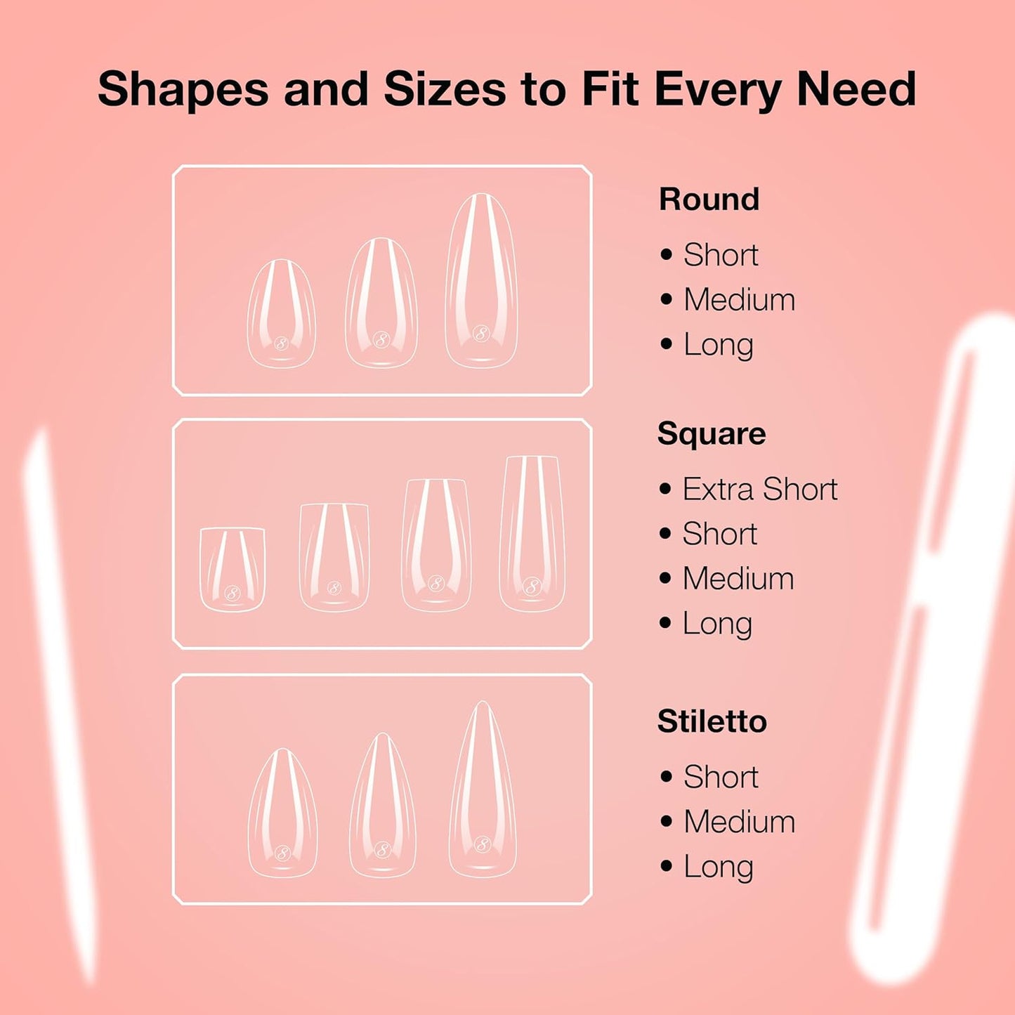 Soft Gel Nail Tips - Short Coffin Shape | 602 Tips in 14 Sizes (00-9) for Professional Nail Extensions
