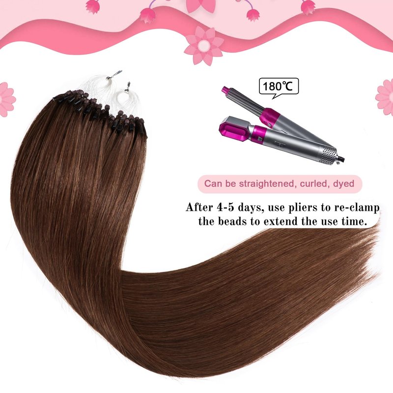 Kpvxxve Micro Beads Hair Extensions Real Human Hair Brown Micro Loop Human Hair Extensions 16 Inch #4 Straight Remy Human Hair Micro Link Hair Extension 1g/Strand 50g
