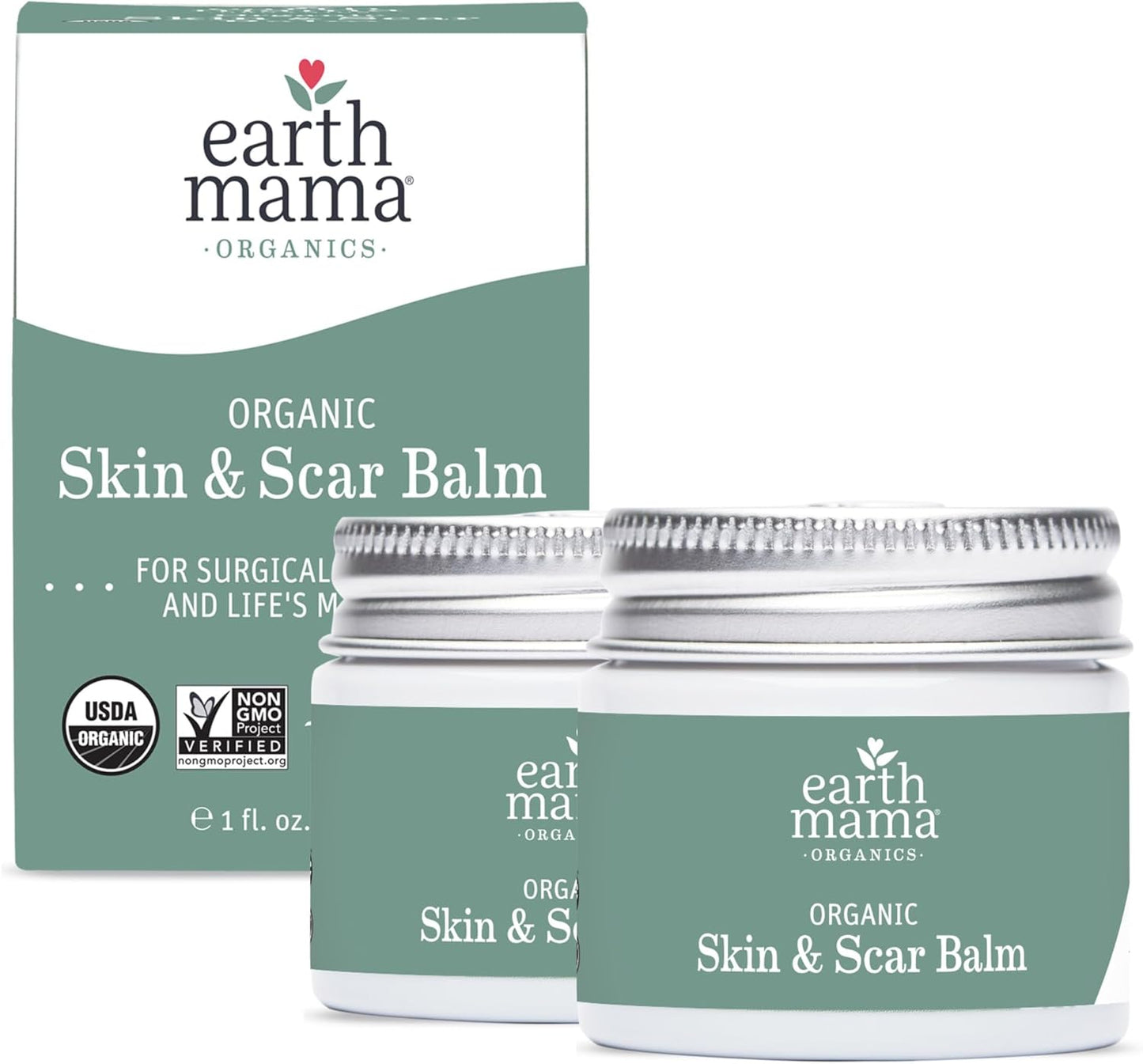Earth Mama Organic Skin & Scar Balm - Natural Healing Formula with Jojoba & Tamanu Oil | 2 Pack, 1 fl oz