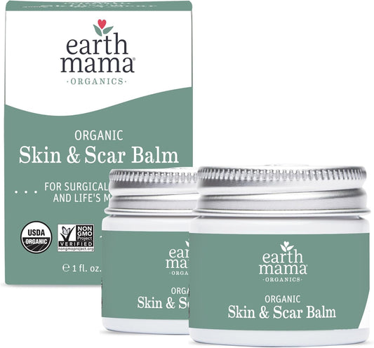 Earth Mama Organic Skin & Scar Balm - Natural Healing Formula with Jojoba & Tamanu Oil | 2 Pack, 1 fl oz