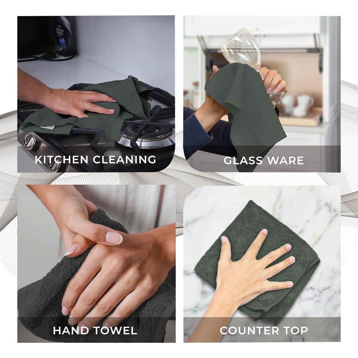 Avalon Towels Wash Cloths for Showering 48 Pack 100% Cotton Grey Washcloths Bulk 12x12 Wash Rags, Facial Towel, Face Towels for Body, Bath Washcloth, Fingertip Towel