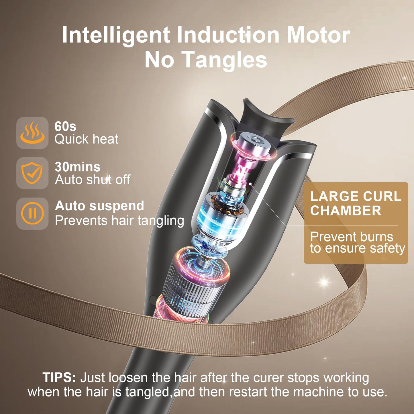 Hair Curling Irons,Automatic Portable Rotating Curling Iron with LCD Display,4Temperature Settings,Timers(12-19s),Auto Shut-Off,Anti-Scald,Anti-Tangle,Lightweight,Fast Heating&Easy Use for Travel