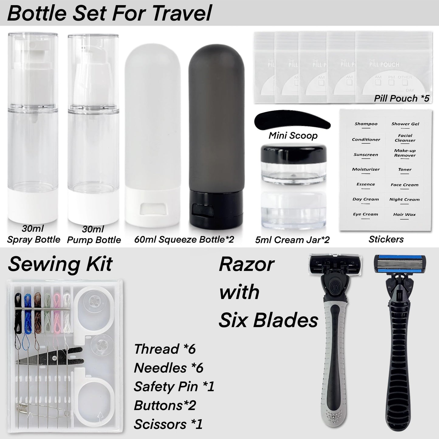 Travel Kit 39 Essentials for Travel Emergency, Large Capacity Toiletry Bag, All Purpose Grooming Set, Airplane Pillow Kit, TSA Approved (Pearl Bisque Beige)