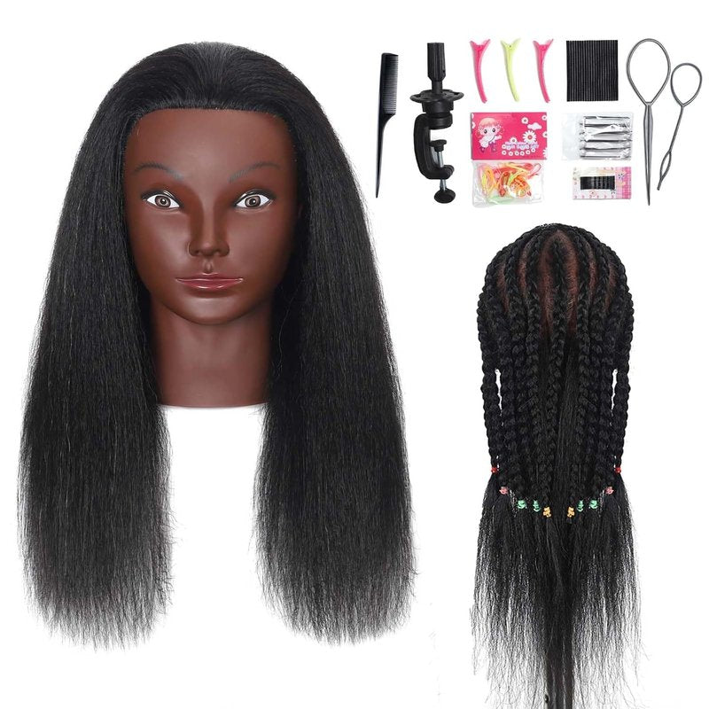 16-Inch Mannequin Head - 100% Human Hair Training Manikin for Hairdressing & Makeup | Black
