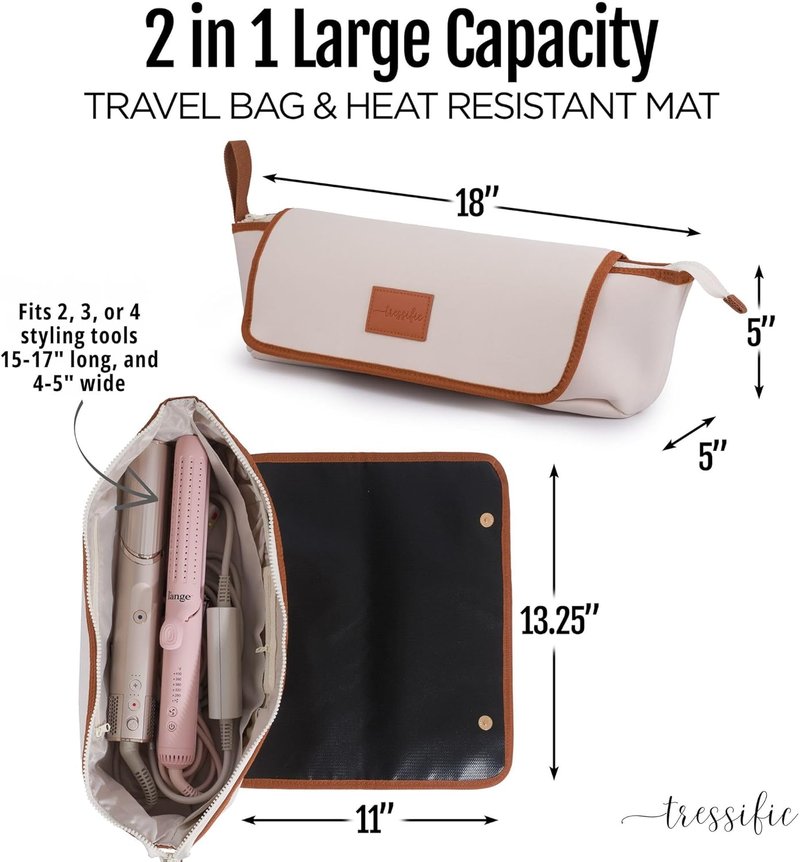 Heat Resistant Hair Tools Travel Bag - 17-Inch Extra Long Storage Case for Curling Irons, Flat Irons & Brushes | Padded Organizer for Travel & Home