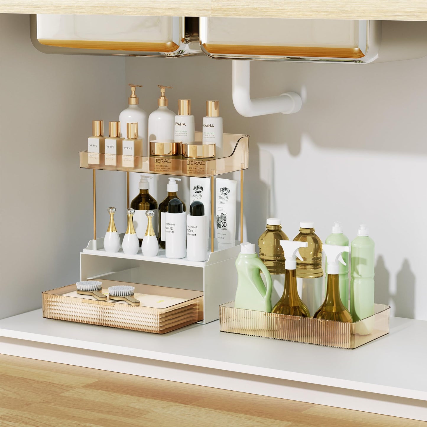 DOADW Bathroom Countertop Organizer with 2-Drawer, 3 Tier Makeup Organizer for Vanity, Large Multi-Purpose Makeup Skin Care Organizer for Vanity, Clear
