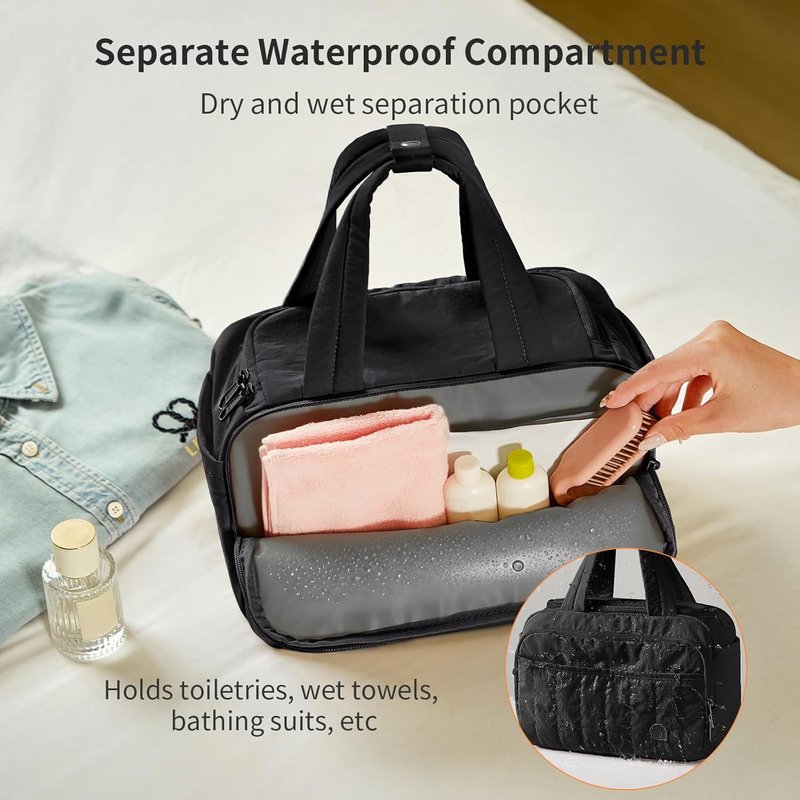 Travel Toiletry Bag for Women - Lightweight Wide-Open Makeup Organizer | Water-Resistant, Multiple Pockets, Mousse Black