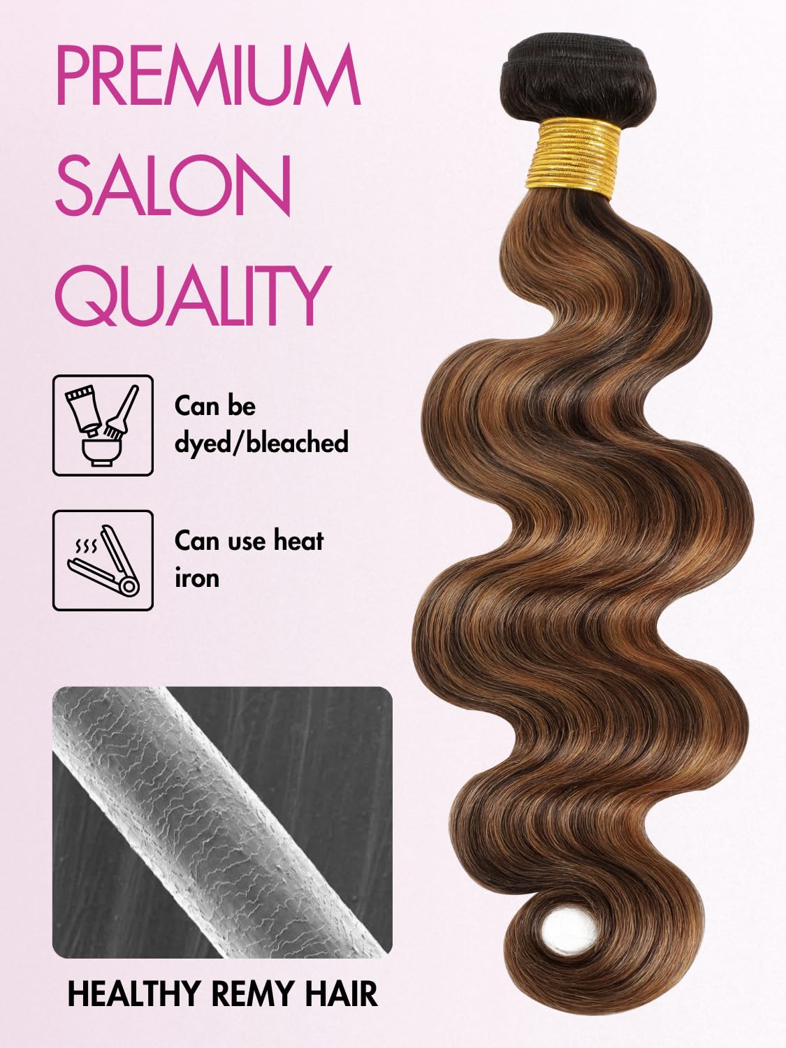 Anmetan F1B30 Highlight 14 Inch Bundles Human Hair Body Wave, 12A Thick Remy Hair Honey Blonde Highlight Black and Brown Single Wavy Bundle 100% Unprocessed Brazilian Human Hair Bundles Balayage Color