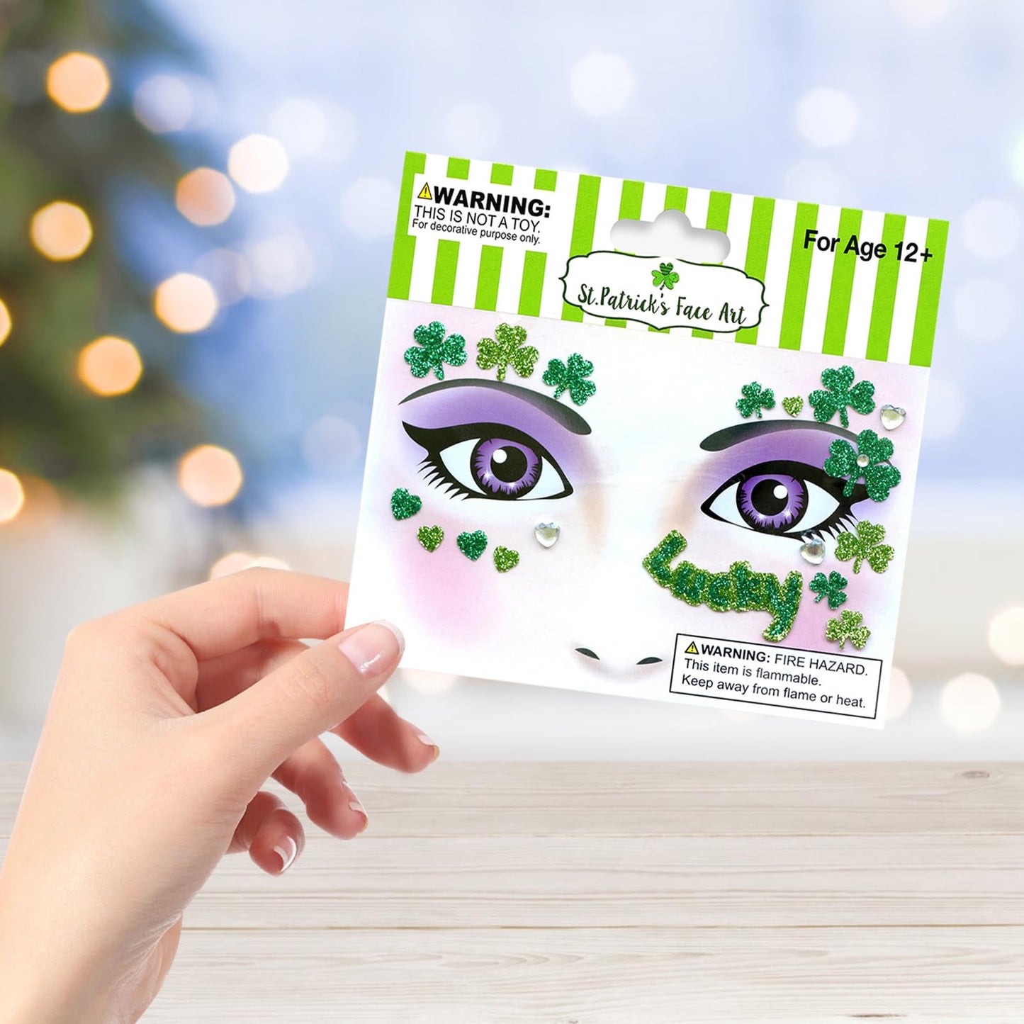 St. Patrick’s Day Face Gems Sticker,Glitter Shamrock Face Sticker for Women,Clover Temporary Stickers,Waterproof Sticker Face Eye Decoration for Adult Child 2Sheets