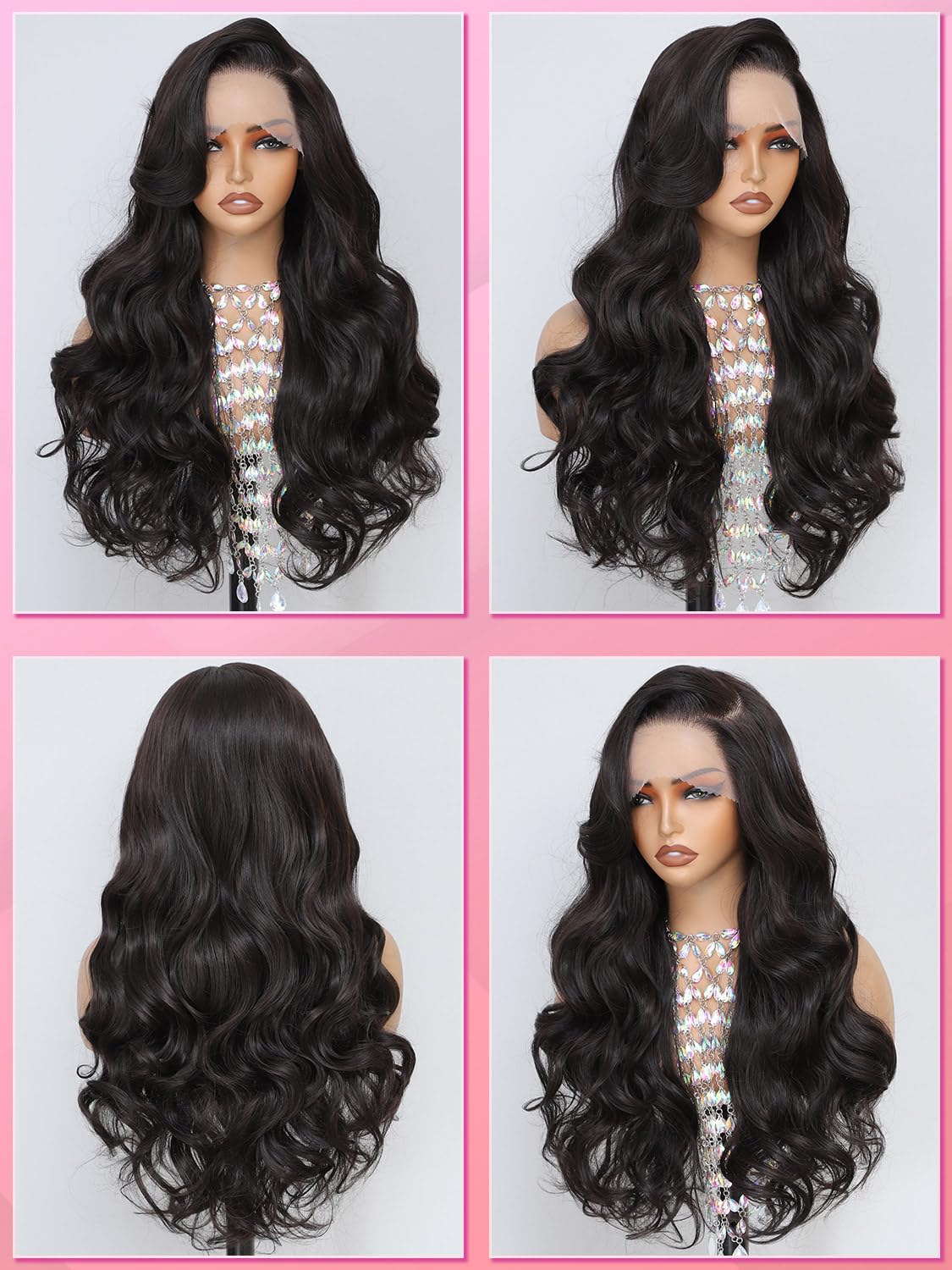Barbique Synthetic Lace Front Wig for Women, Natural Black Synthetic Wig 13x6 Hd Lace Front 26 Inch Long Wavy Heat Resistant Fiber Deep Parting with Baby Hair Natural Hairline