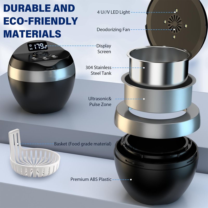 Ultrasonic Retainer Cleaner, 200ML Denture Cleaner for Mouthguard, Aligner, Brace, Night Guard and Dental Appliance with 4 Modes, 45kHz Jewelry Cleaner for Rings, Dental Cleaning Pod with Basket