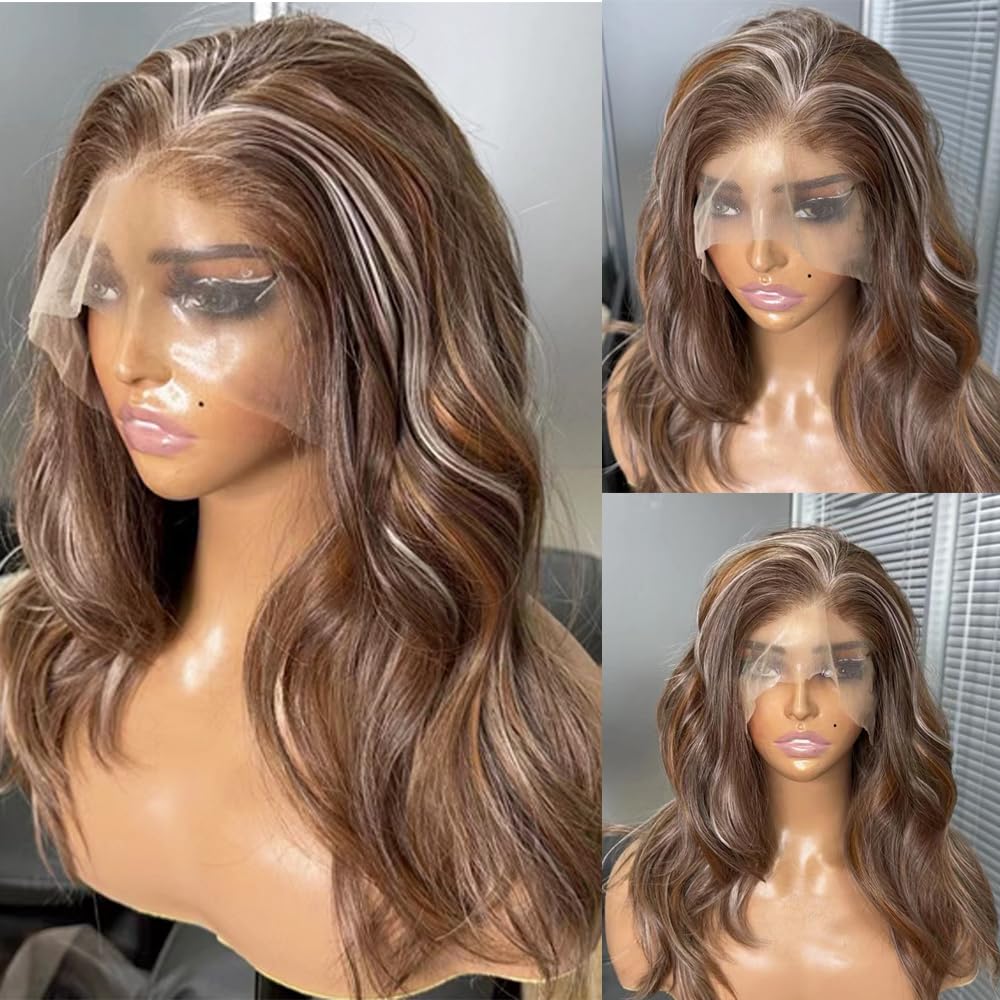 hallokiki Futura Hair 13x6 HD Synthetic Lace Front Wig,Japanese Fiber 16 Inch Mixed Brown Lace Front BOb Wig, Pre-Plucked Hairline Long Straight Curly Glueless Wigs, Layered Wigs for Women Daily Use