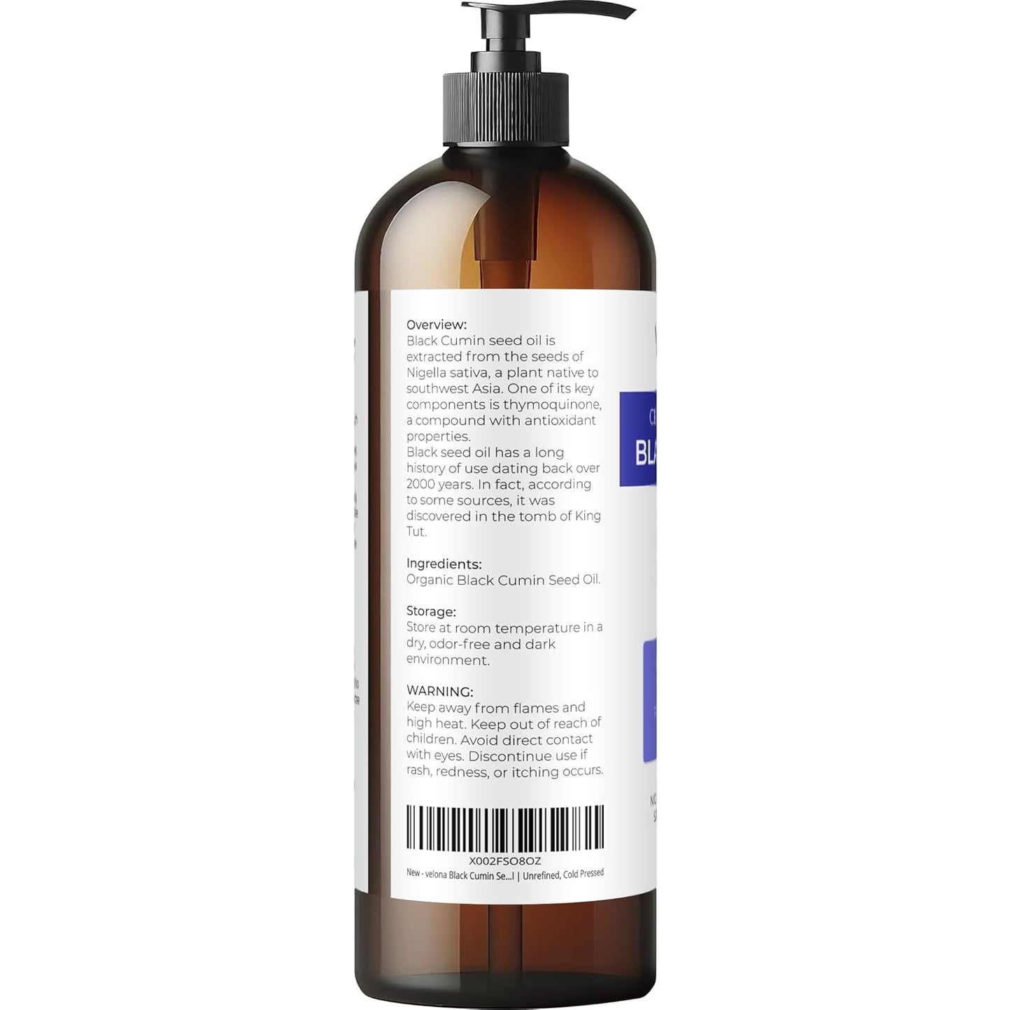 Black Cumin Seed Oil - USDA Organic 16 Fl Oz | 100% Pure Cold Pressed Carrier Oil for Hair, Skin & Body Care