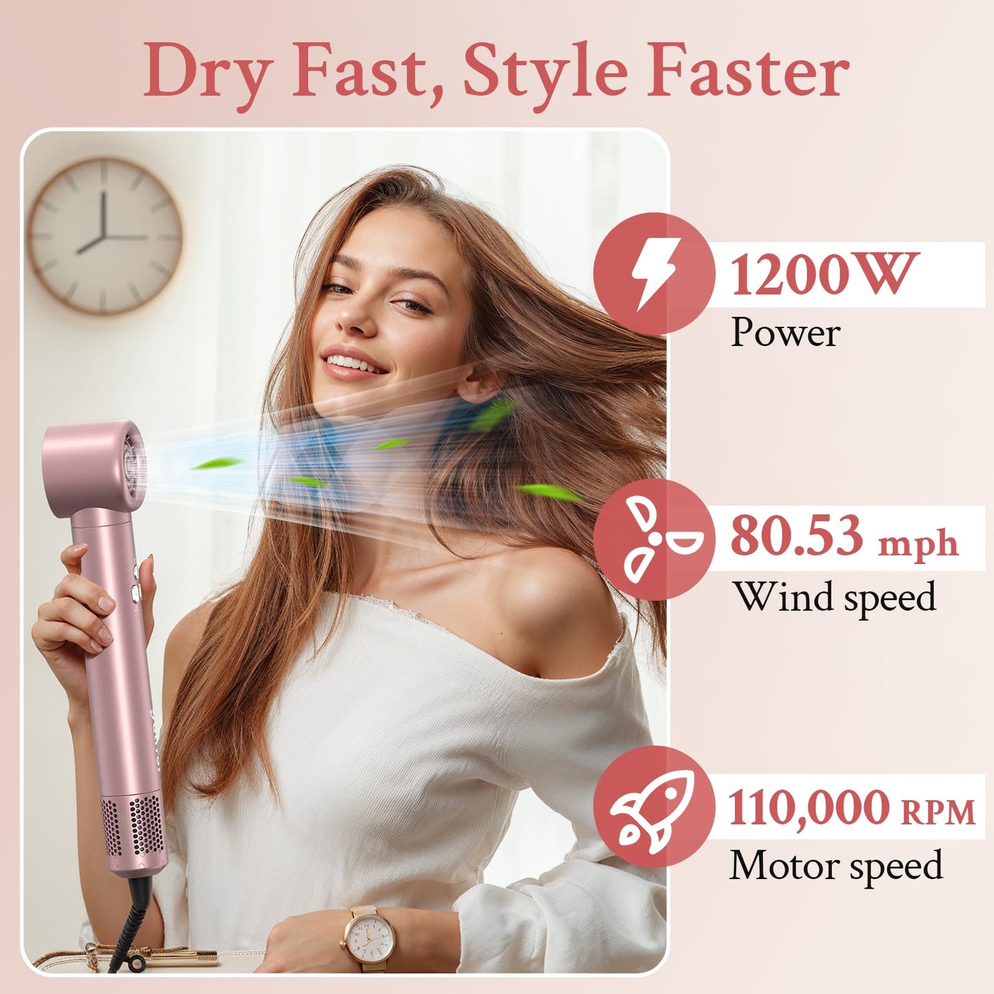 Hair Dryer Brush, Jolitoi 110000 RPM High-Speed Blow Dryer for Fast Drying, Negative Ionic Blow Dryer Brush Anti-frizz, Hot Air Brush Hair Styler for Volumizing, Straightening(Champagne Gold)