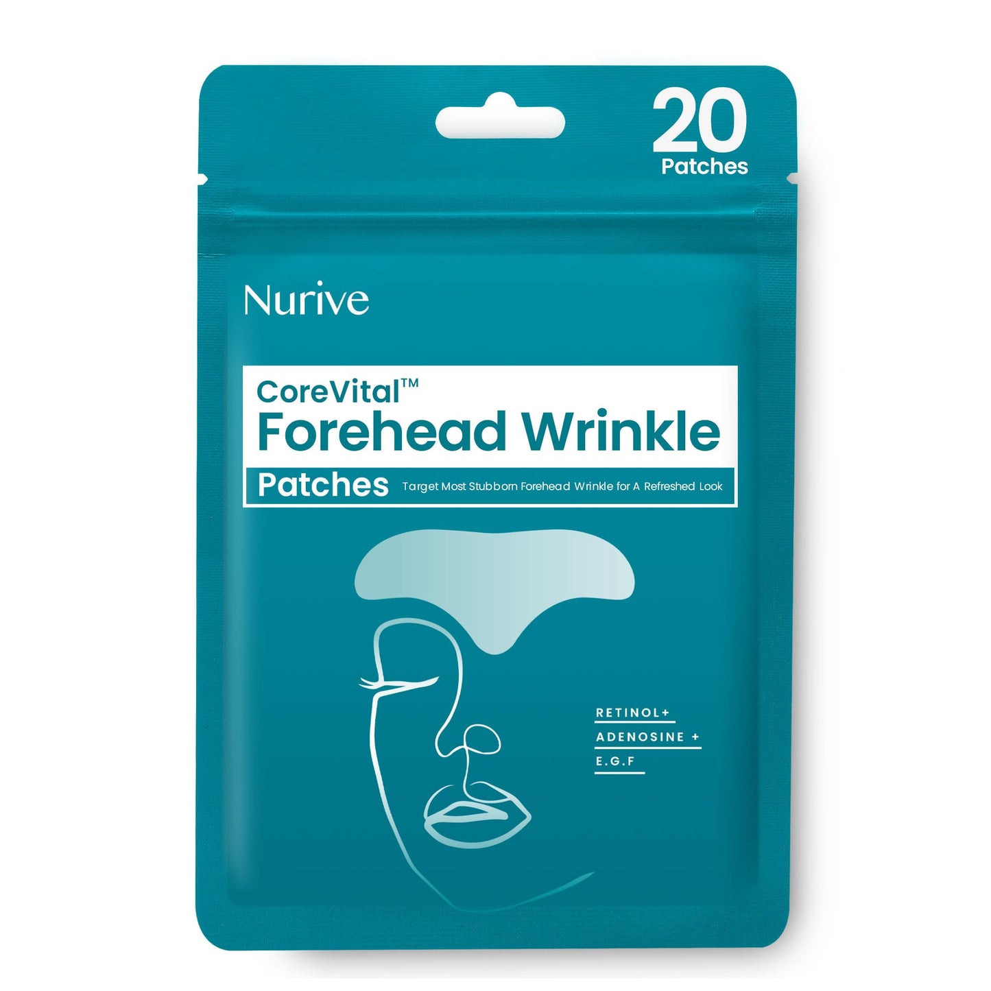 NURIVE Advanced Wrinkle Patches 20ct Smile Line, Frown Line Wrinkle Patches for Facial Korean Skin Care Face Wrinkle Tape Invisible Overnight with Retinol & Collagen (Large (Forehead))