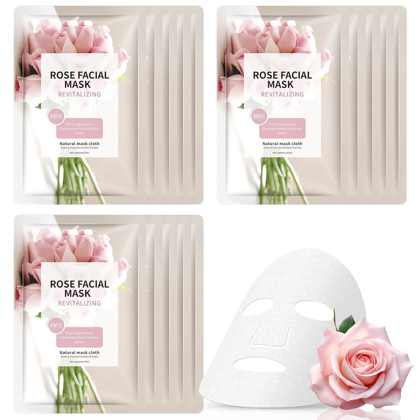 Hydrating Rose Facial Masks for Women - Moisturizing Sheet Masks for All Skin Types | 15-Pack