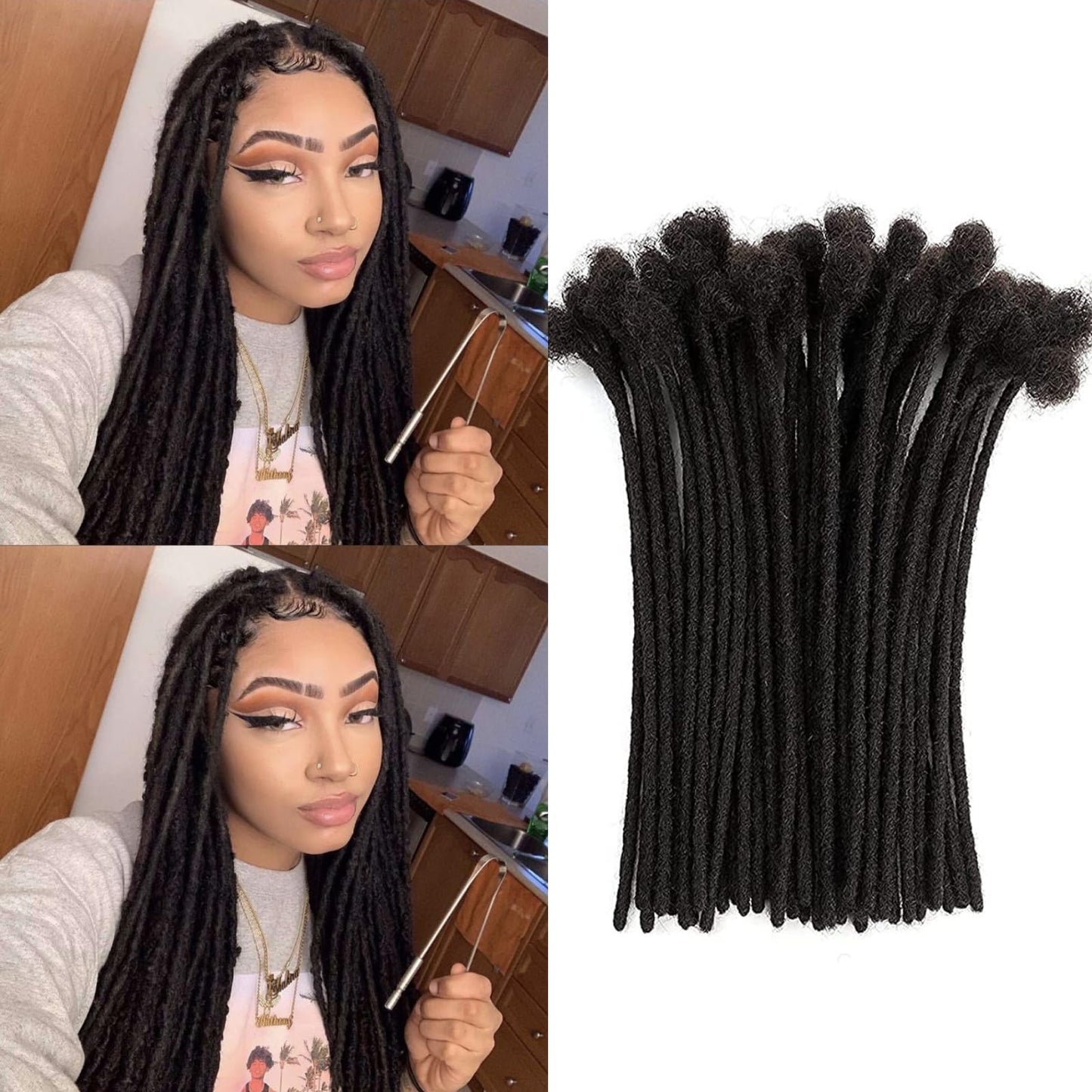 Loc Extensions Human Hair 14 Inch 0.6cm Thickness 10 Strands 100% Full Handmade Permanent Dreadlock Extensions Real Human Hair For Women Men Kids Can Be Dyed Bleached Curled (Width 0.6cm Natual Black)