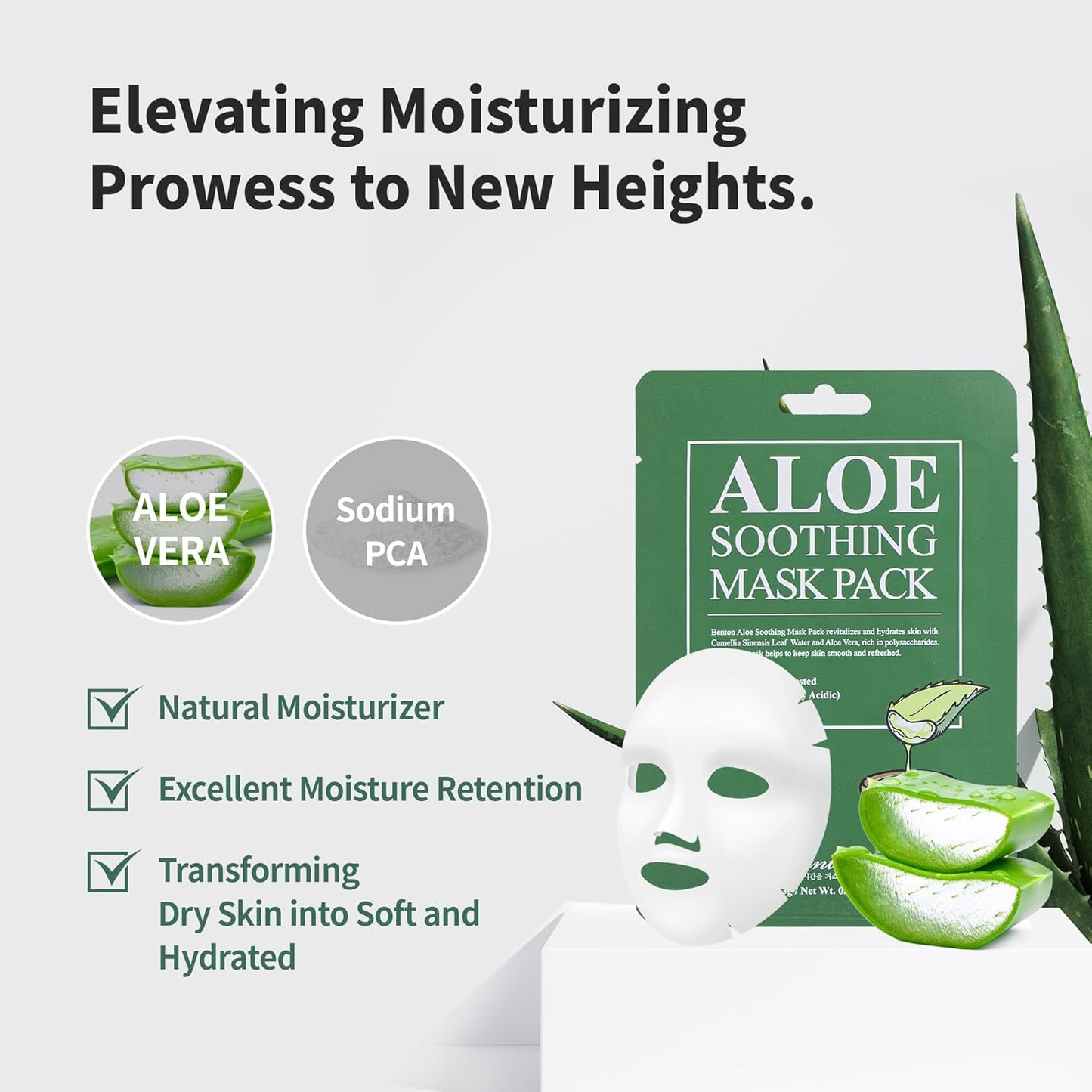 Aloe Soothing Mask Pack - Hydrating Cooling Facial Sheet Mask | 10 Pack (230g) with Aloe & Green Tea Extract