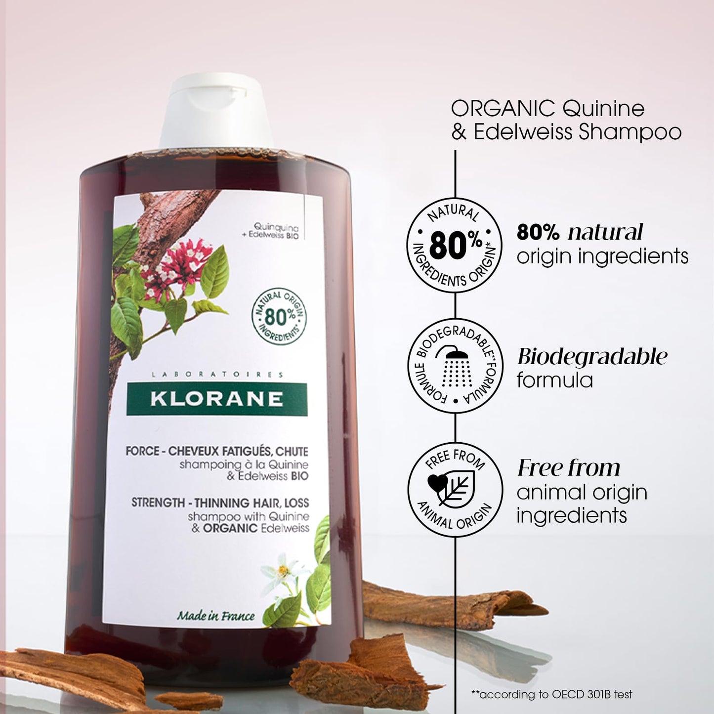 Klorane Strengthening Shampoo with Quinine-Dermatologist-Tested-Natural Alternative Thickening Shampoo for Hair Thinning-Support Stronger,Healthier Hair for Men&Women-13.5 fl. oz.,(Pack of 2)