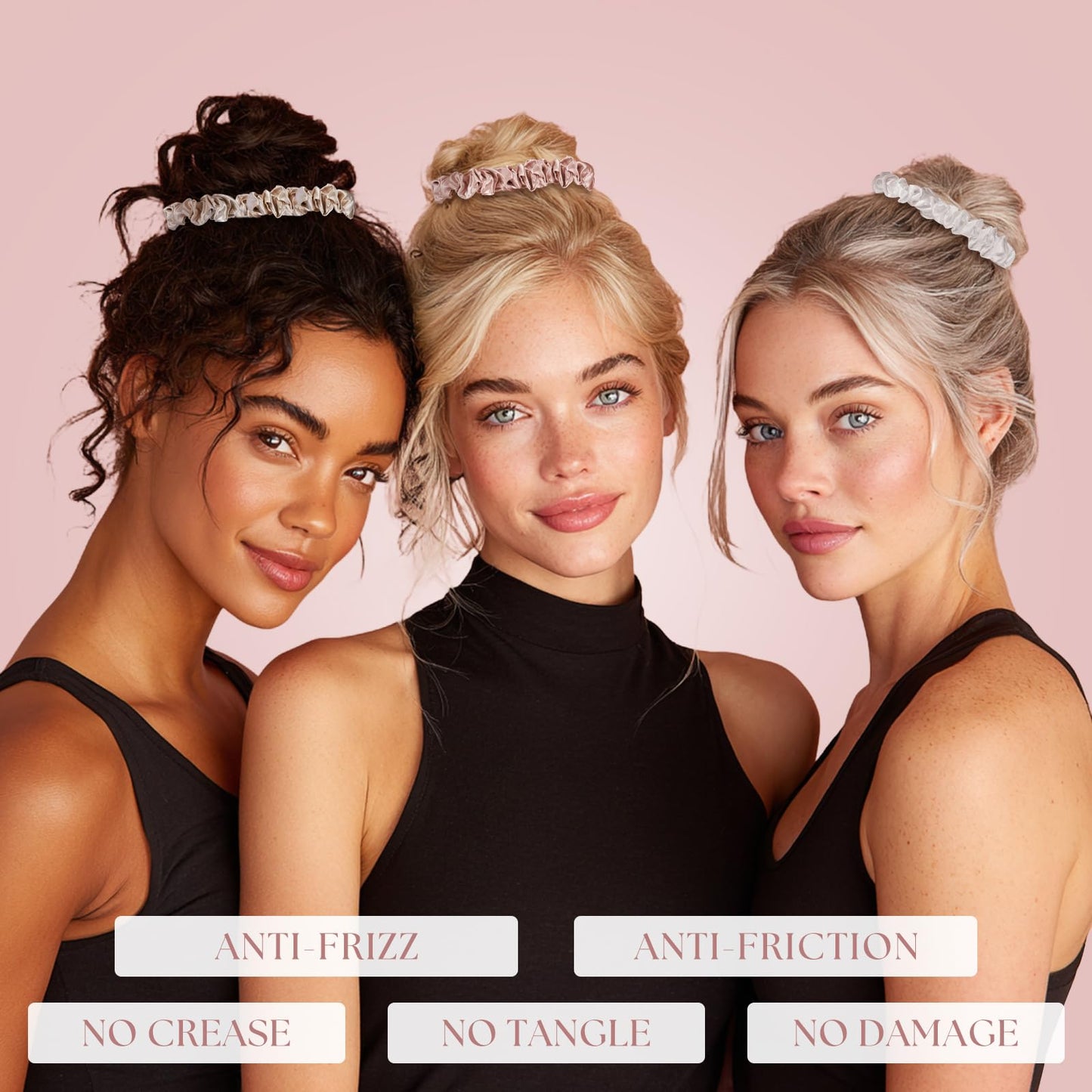 PILAVA 100% Mulberry Silk Scrunchies, 3 Pack 22 Momme Large Silk Hair Ties for Women, Oversized No Crease Ponytail Holders for Thin or Fine Hair, Soft Gentle Hold for Sleeping & Night Care, Gift Set