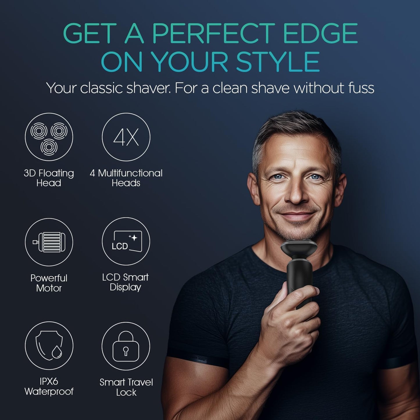 VOYOR Electric Razor for Men - Cordless Waterproof Shaver for Face, Sideburns & Nose Hair | Rechargeable, Grey