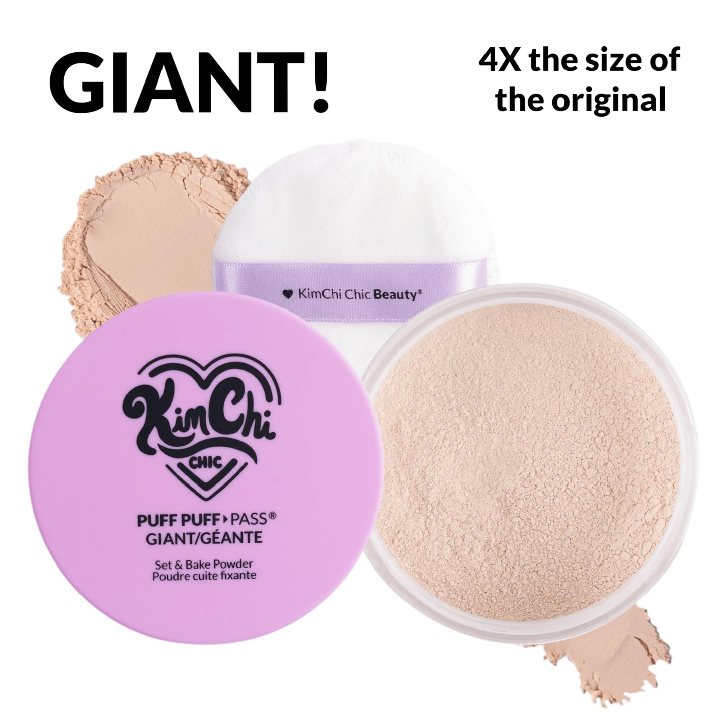 KimChiChic Beauty Giant Puff Puff Pass Set & Bake Powder - Loose Setting Powder with Rice Powder & Vitamin E, Finely Milled for All Day Wear, Translucent 80g