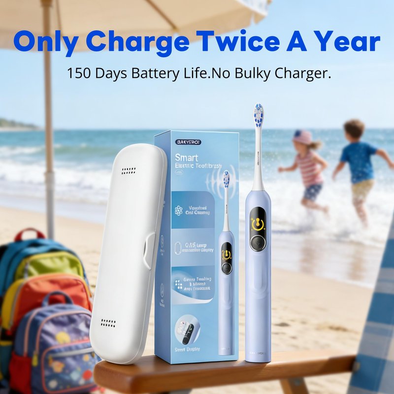 SAKYPRORAL Kids Electric Toothbrush for Boys Teens (6-15Y), Smart Screen with Brushing Score, Soft Bristles, Visual Timer for Braces, 150 Days Battery with Travel Case (Blue)