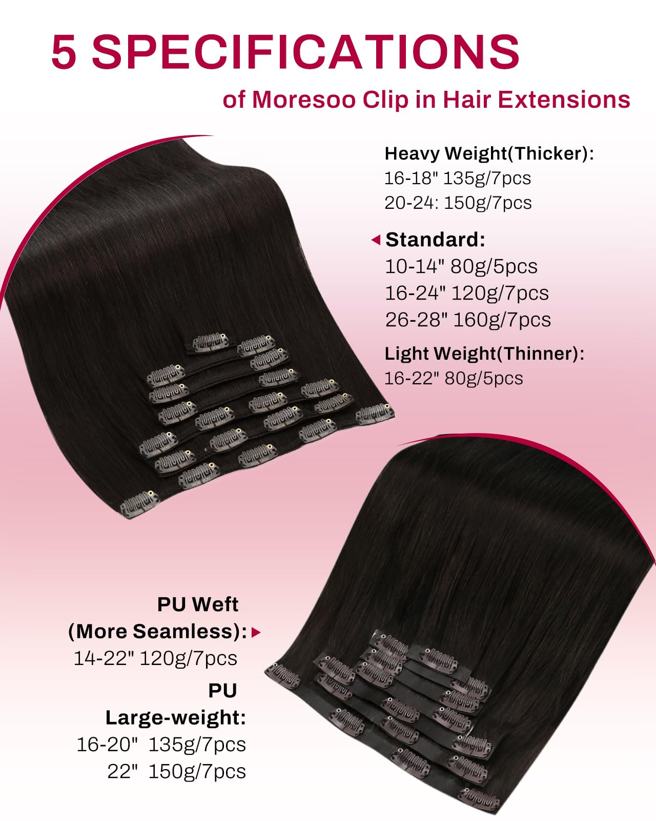 Moresoo Short Human Hair Clip in Extensions Brown Double Weft 10 inch Clip in Hair Extensions for Women Dark Brown #2 5pcs 80g