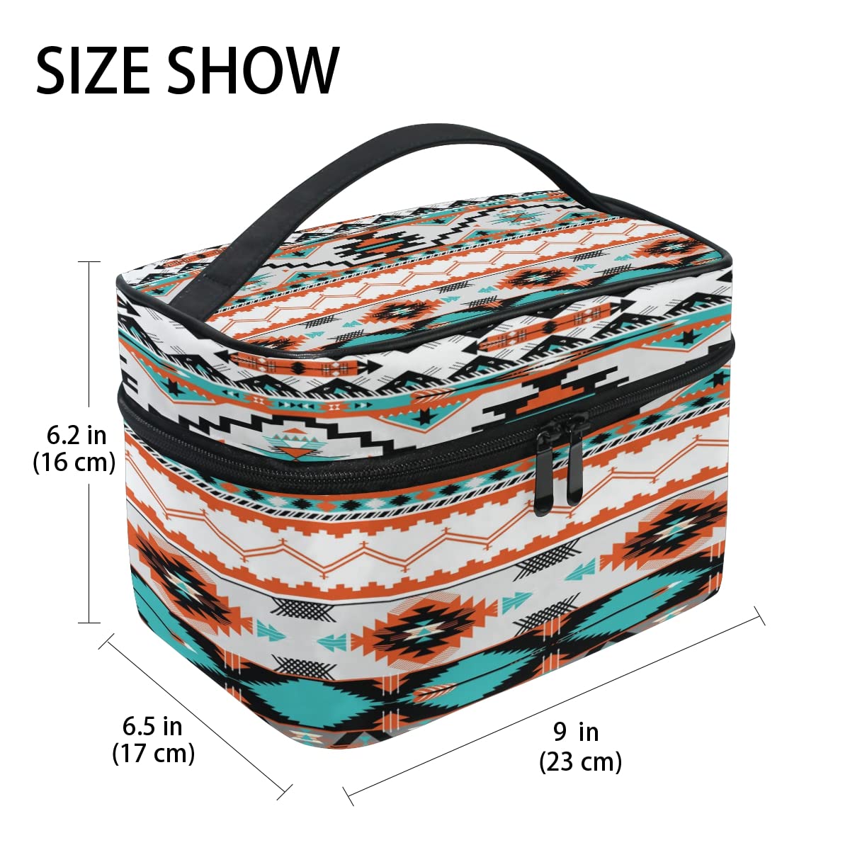 AUUXVA Travel Cosmetic Bag Ethnic Geometric Chevron Aztec Makeup Bag Large Organizer Portable Toiletry Bag Storage Train Case Zipper Brush Bag for Women and Girls