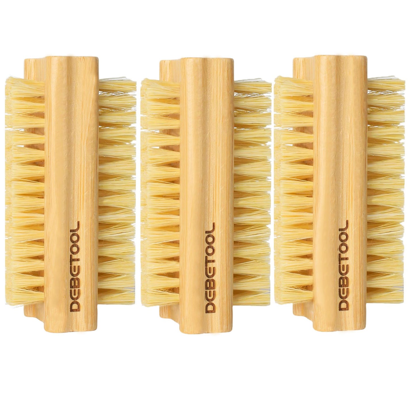 DEBETOOL Bamboo Nail Brush- 3PCS Wooden Firm Nail Brush for Cleaning Fingernails,Two-Side Nail Scrubber Brush for Cleaning Under Nails