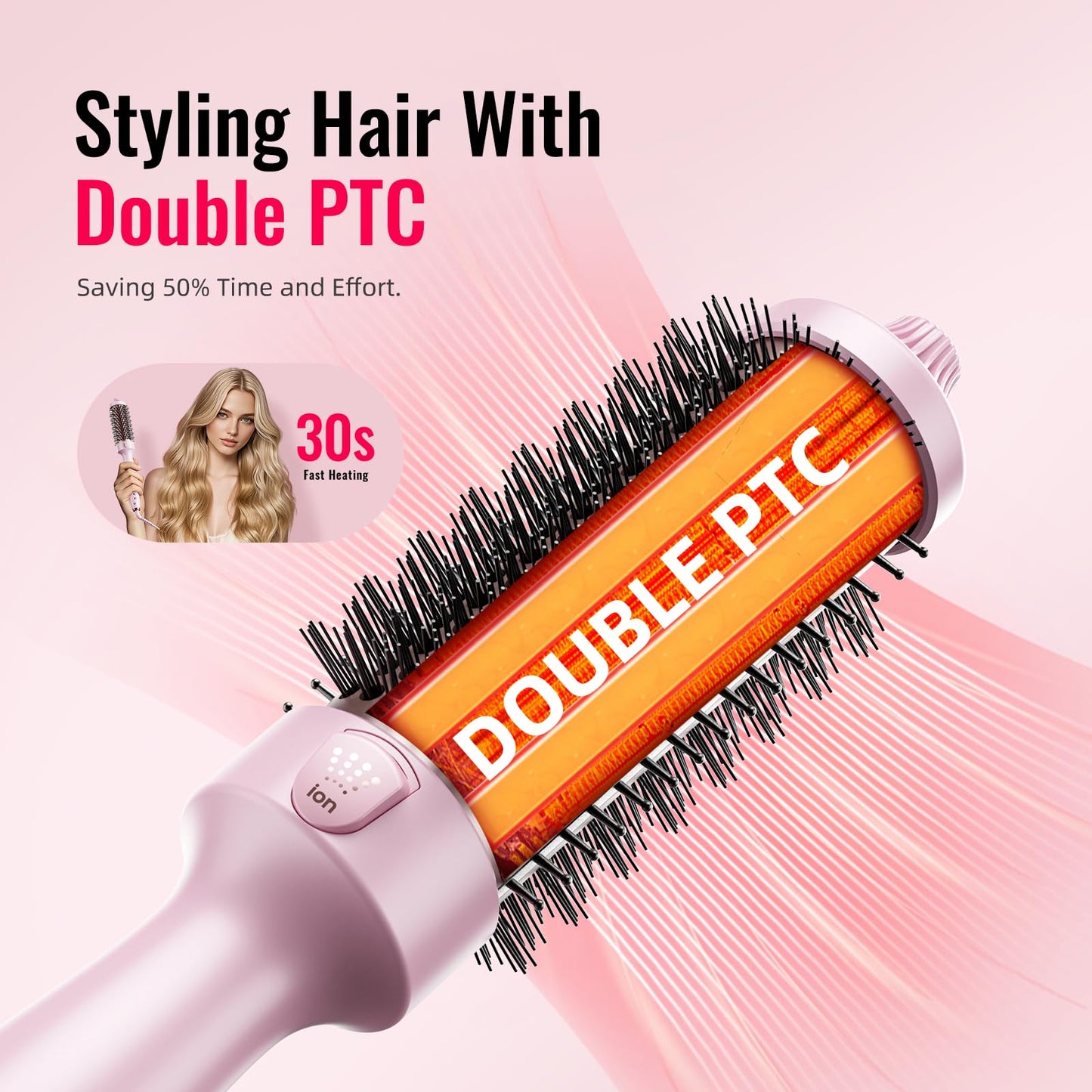 Thermal Brush,Lena All-in-1 with 1.5 inch Titanium Barrel-Infrared&Negative Ion Technology,Smooth,Frizz-Free Styling Tool,5 Heat Settings,LED Display,Easy to Use,Pink