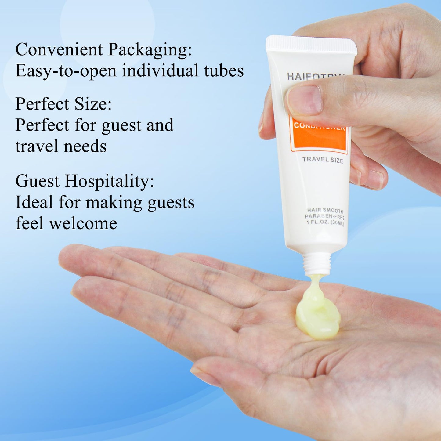 HAIFOTRVA Travel Size Conditioner Bulk Pack of 50,Individually Wrapped Small Size Hotel Hair Conditioner Gel Supplies 30ml/1 fl oz Portable Toiletries Amenities Bulk for Guests,Travel,Homeless,Charity
