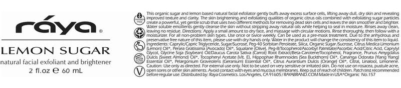RAYA Lemon Sugar Facial Scrub (157) | Organic and Natural Exfoliating Scrub for Dry Skin | Brightens and Smooths Complexion