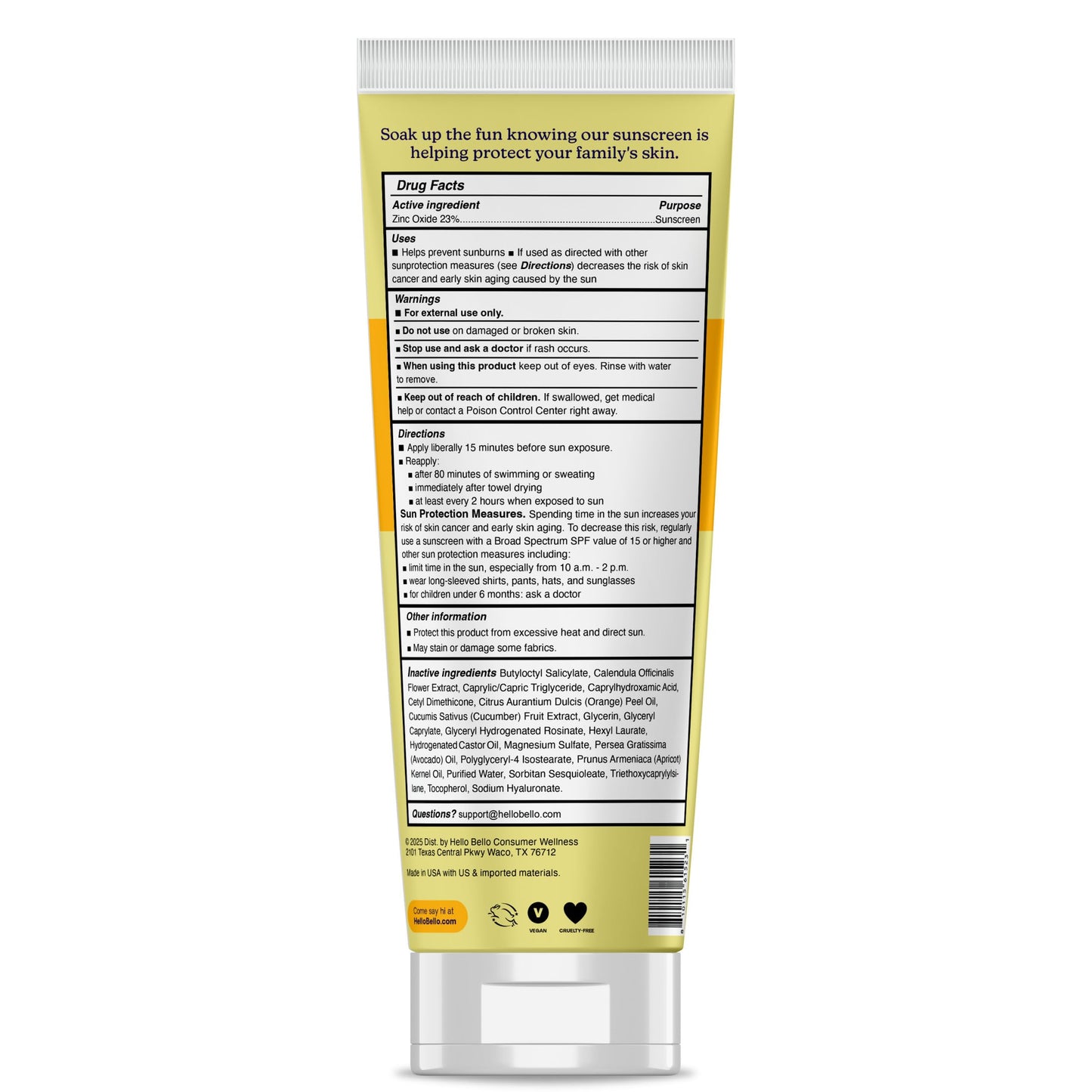 Hello Bello Mineral Body Sunscreen Stick, Water Resistant and Reef Friendly Roll On Sun Protection