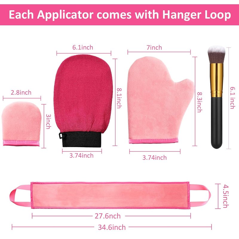 Self Tanning Mitt Applicator Kit - 5 Pieces with Exfoliating Glove & Back Lotion Applicator | Pink