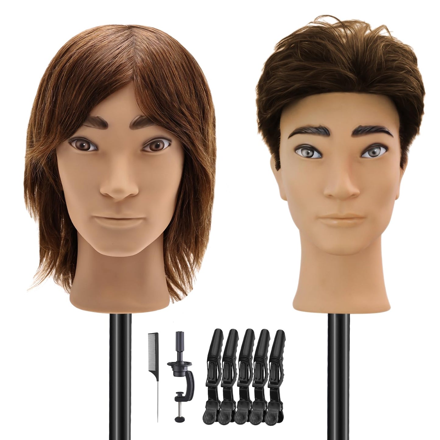 Barber Mannequin Head Male, Mannequin Head Human Hair for Practicing Haircut, Cosmetology Mannequin Head with 100% Human Hair