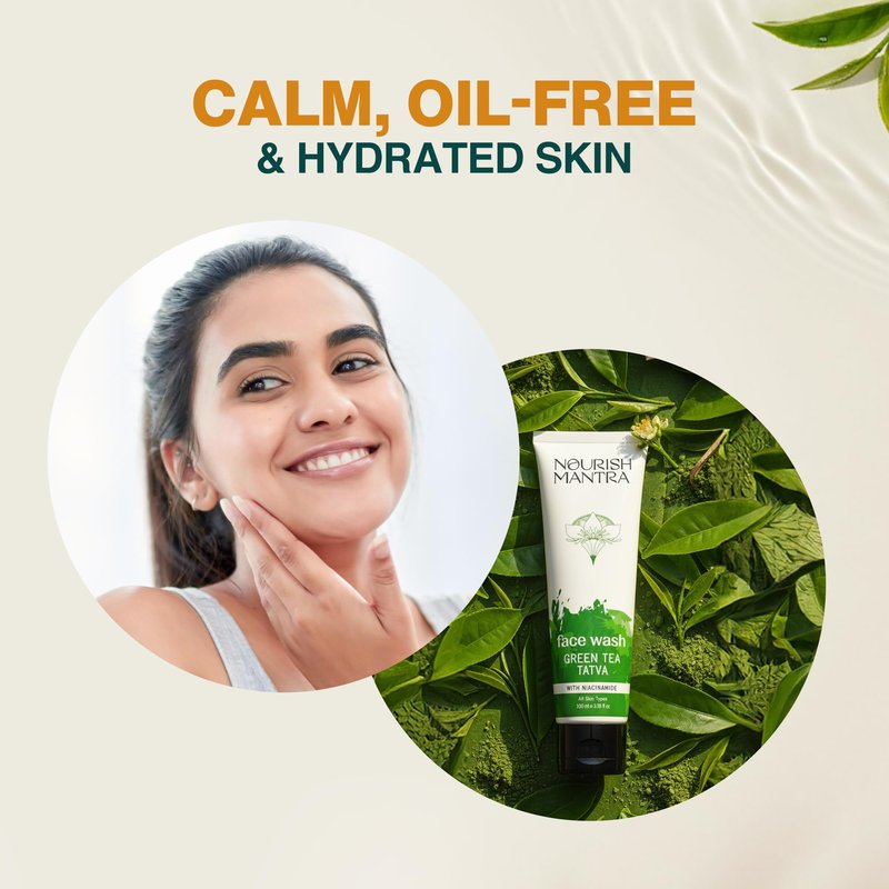 Nourish Mantra Green Tea Tatva Face Wash | With Green Tea, Walnut Powder & Niacinamide| For All Skin Types | 2-in-1 Exfoliator & Face Cleanser | Paraben & SLSSLES Free - 100 ml
