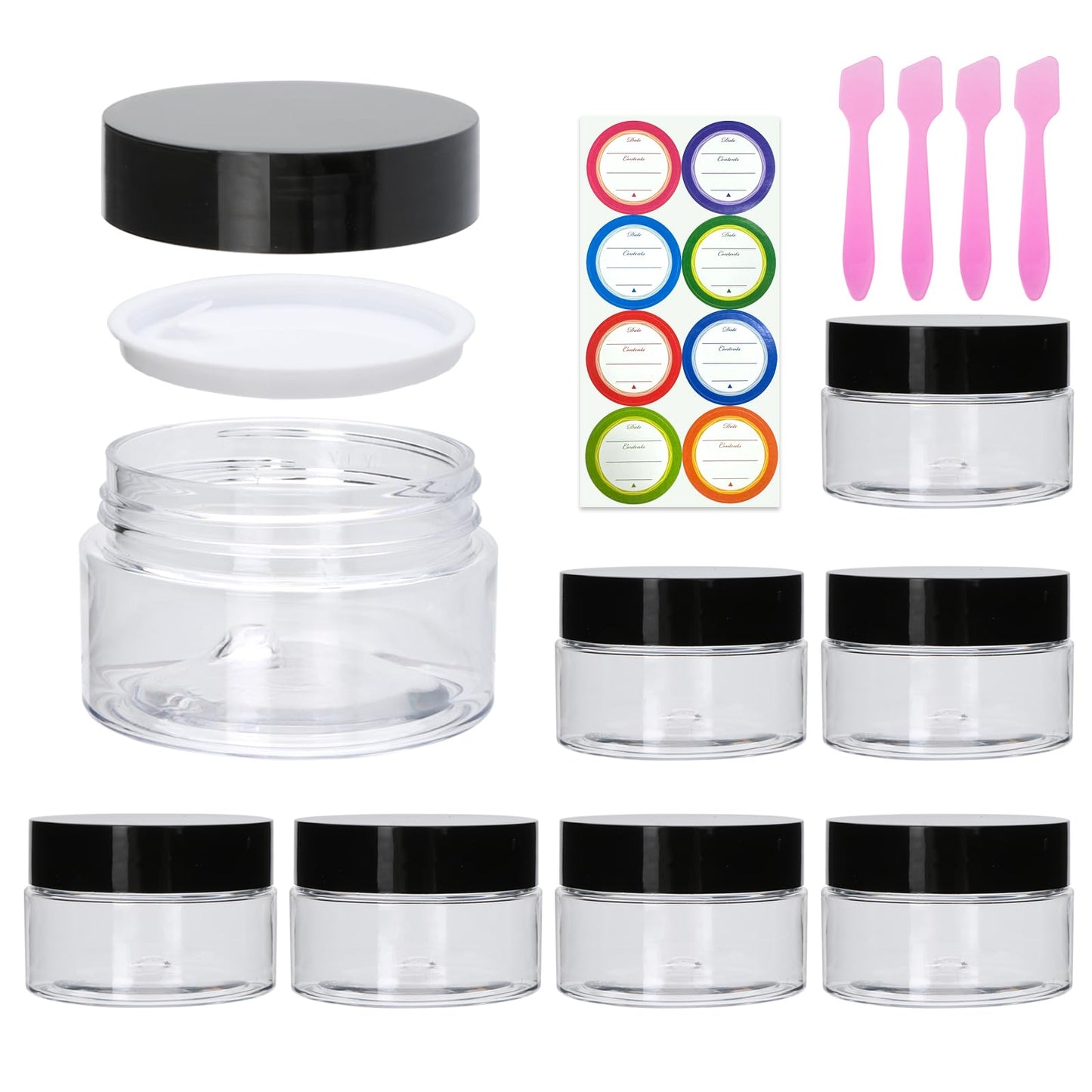 54 Pack 4oz Plastic Containers with Lids, Jars with Lids, Great for storing,lip balms, creams, ointments, cosmetics, samples