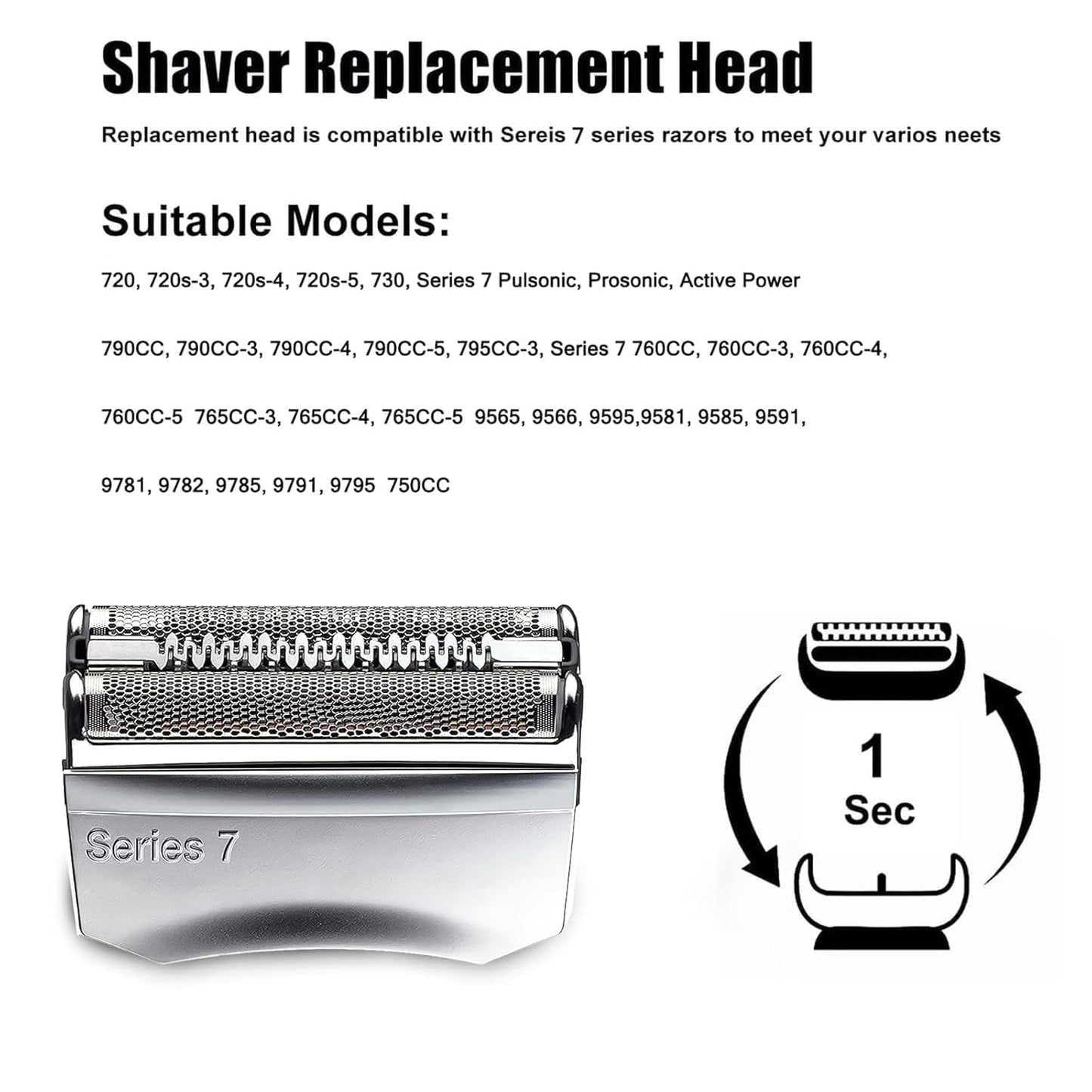 Braun 70S Replacement Head - Compatible with Braun Series 7 Electric Shavers | S7, 720cc, 730cc, 735s, 750cc, 760cc, 790cc