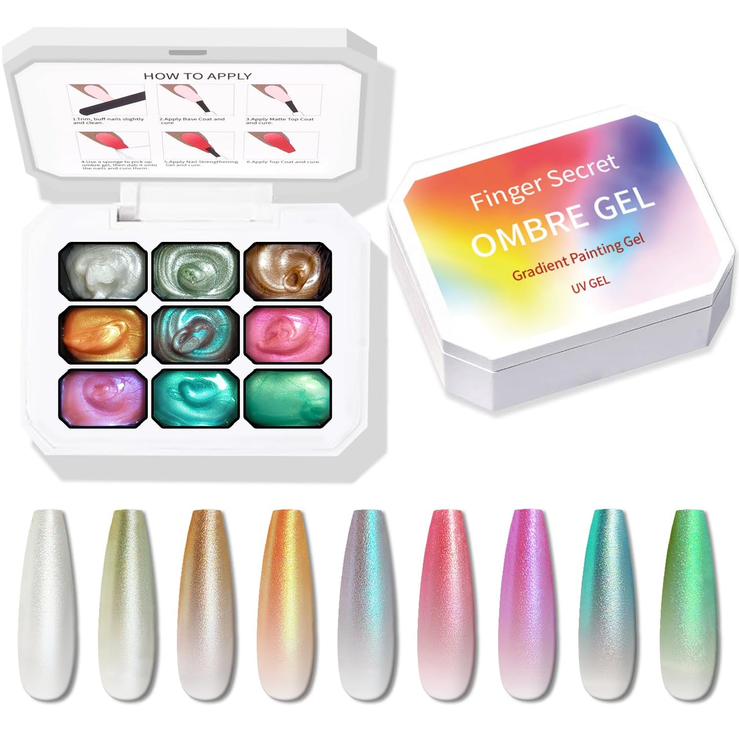 Ombre Nail Gel Set - 9 Colors Sponge Pat Paint for Floral Nail Art, No Wipe, UV/LED Curing