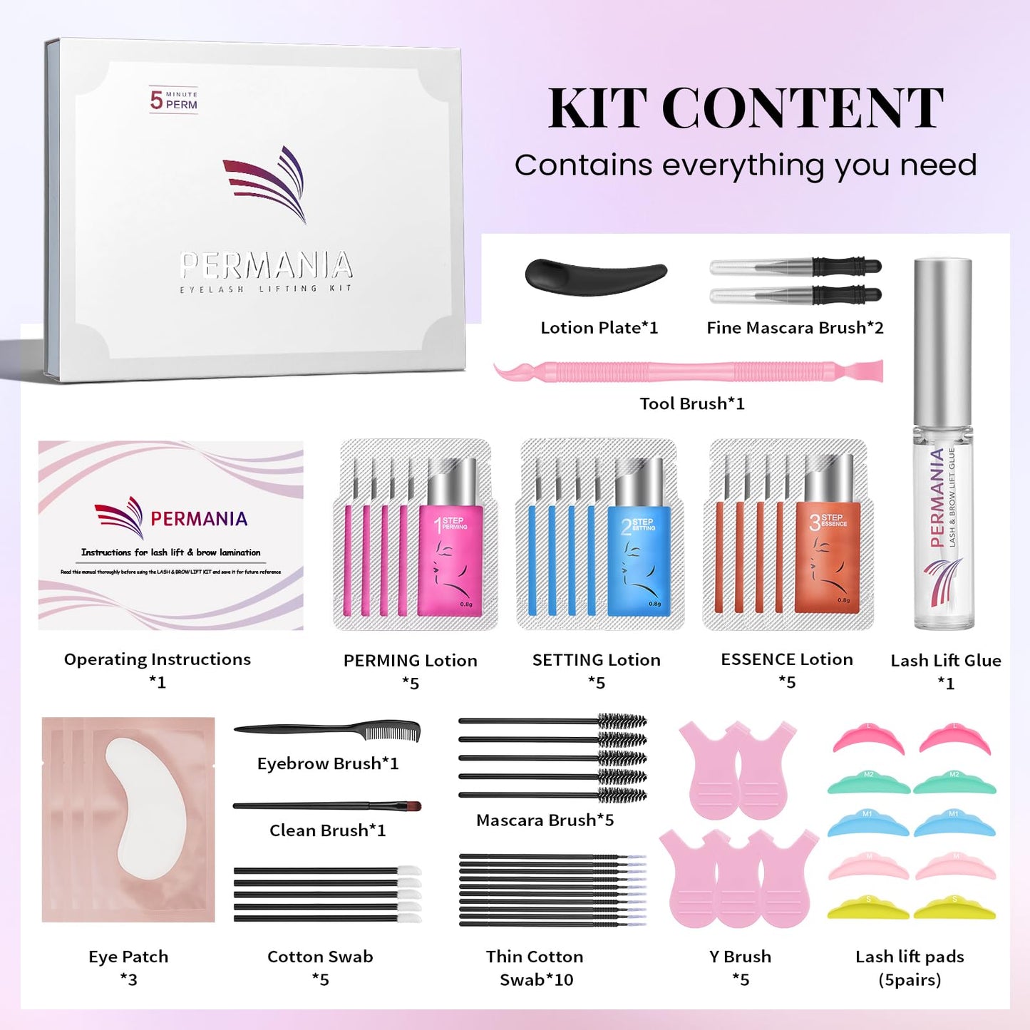 PERMANIA Eyelash Lift Kit, Natural Curling and Lifting Effect Lash Lift Kit & Brow Lamination Kit Fast Perming with Easy Instructions