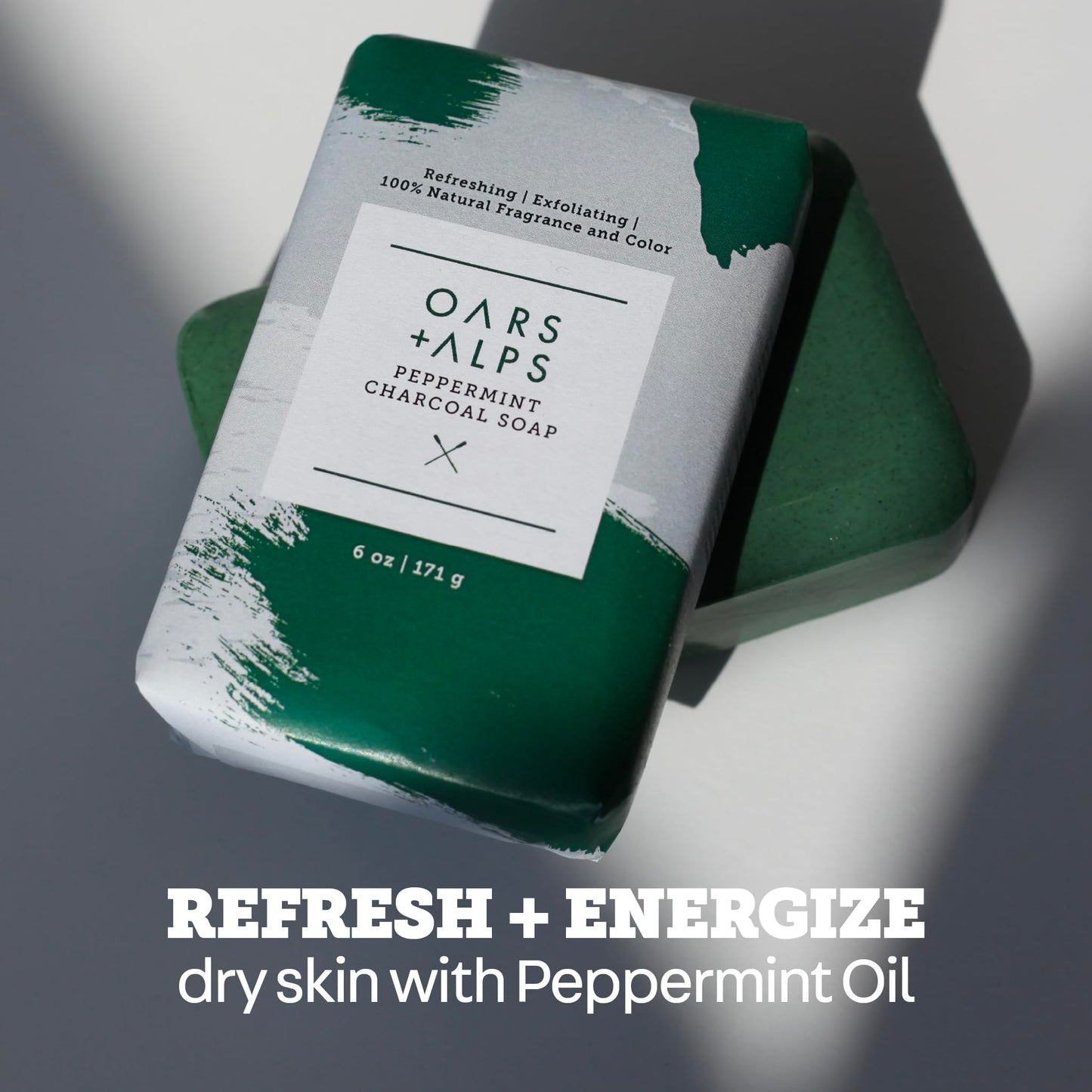 Oars + Alps Exfoliating & Moisturizing Bar Soap for Men, Deep Cleaning Soap, Clean Ingredients, All Skin Types, Peppermint Charcoal, 3pk