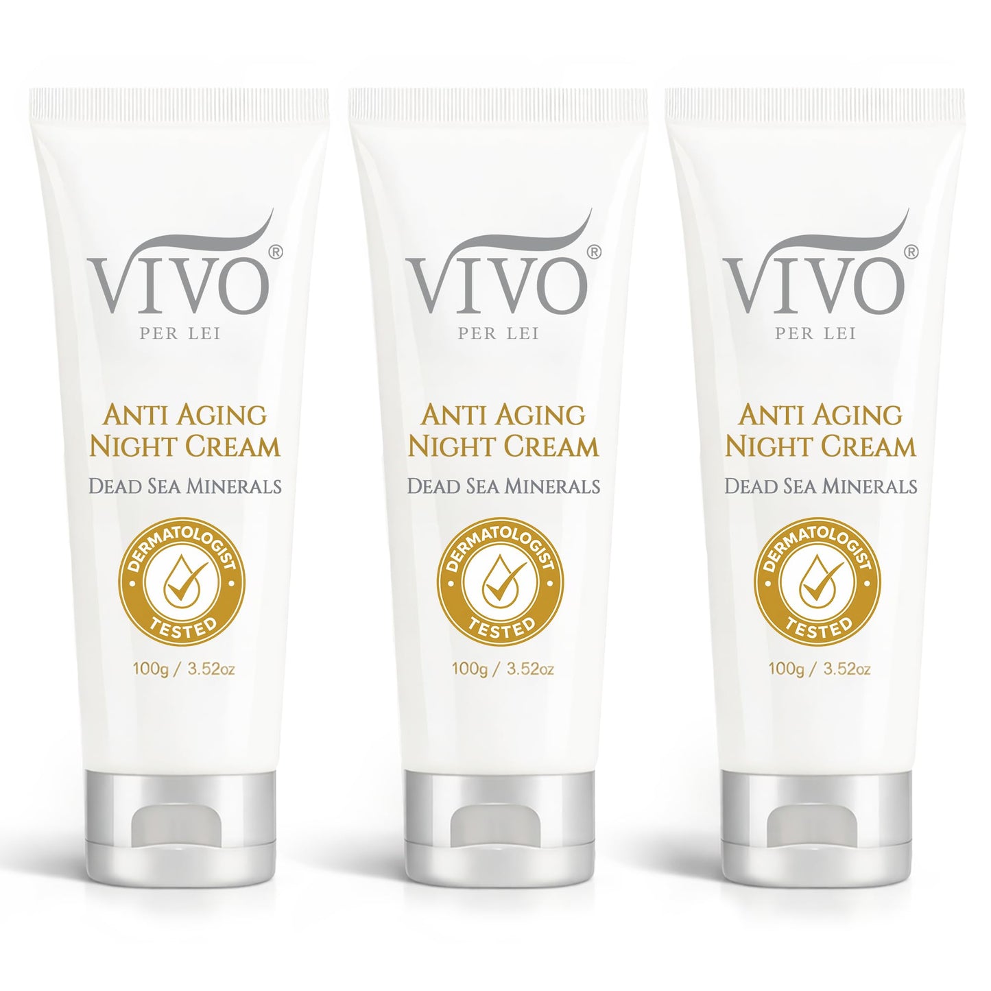 Vivo Per Lei Dead Sea Night Cream - Hydrating, Moisturizing - Anti Aging Face Moisturizer - Non Greasy - Wrinkle Cream for Women - Overnight Facial Cream with Shea Butter - 3.52 Oz - Pack of 3