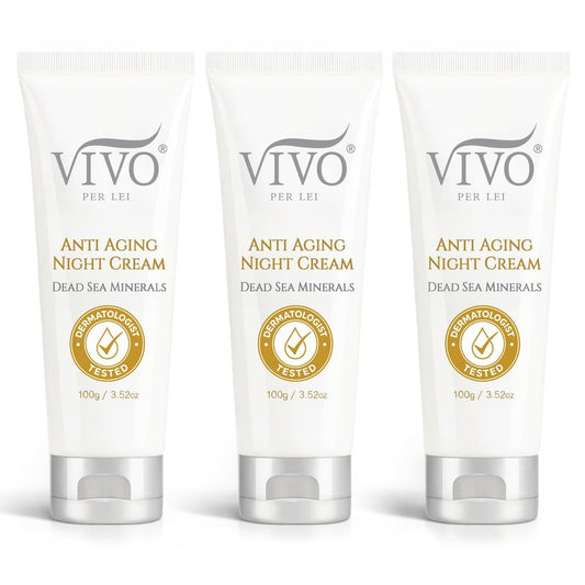 Vivo Per Lei Dead Sea Night Cream - Hydrating, Moisturizing - Anti Aging Face Moisturizer - Non Greasy - Wrinkle Cream for Women - Overnight Facial Cream with Shea Butter - 3.52 Oz - Pack of 3