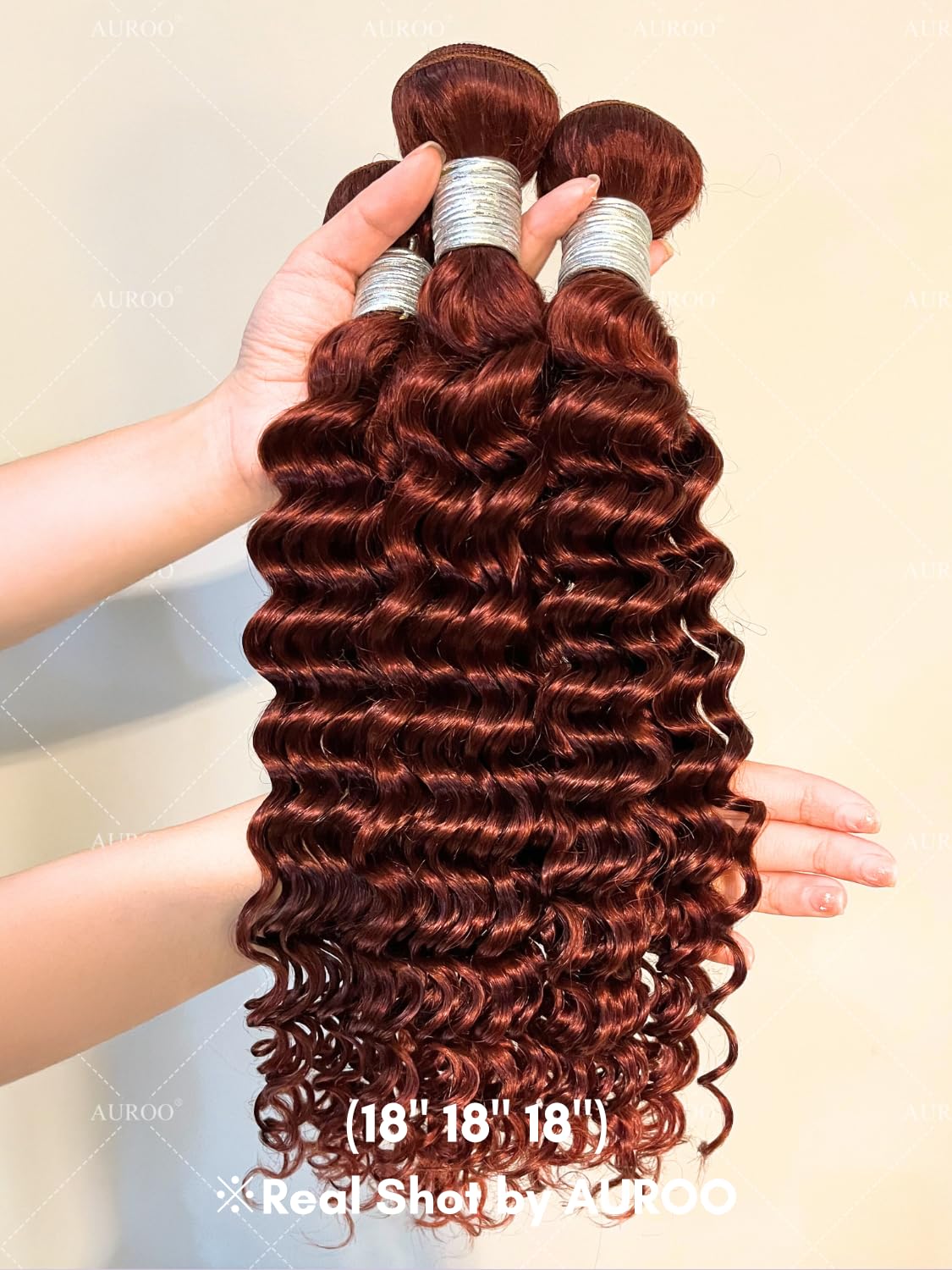 AUROO Reddish Brown Curly Human Hair, Thick Track Auburn Copper Red Colored Deep Wave Single Bundles 12A Weave Curly Bundles 100% Virgin Human Hair Remy Sew in 12 inch
