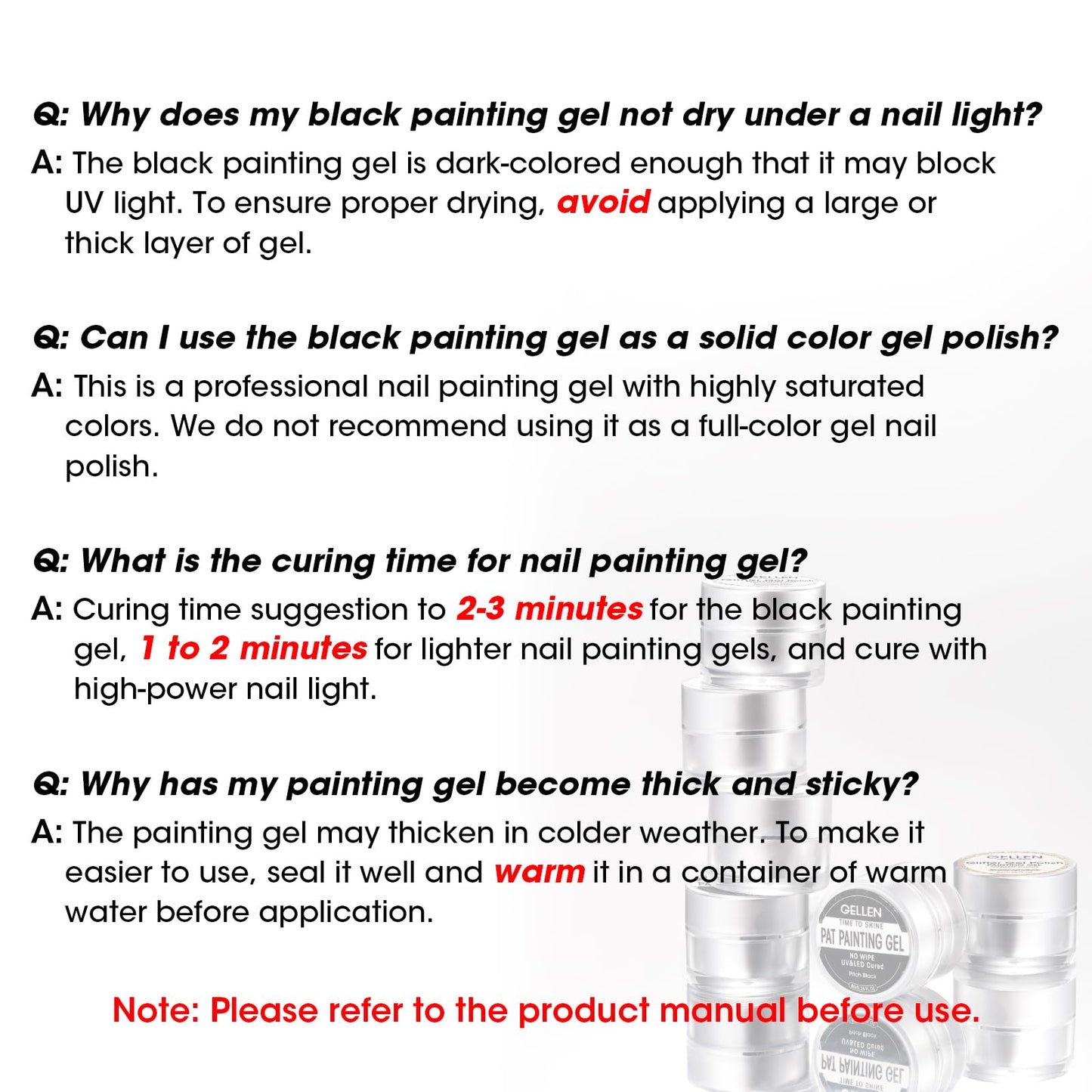 GELLEN Nail Painting Gel, 2Pcs 8G Black & White, No Wipe Pat Painting