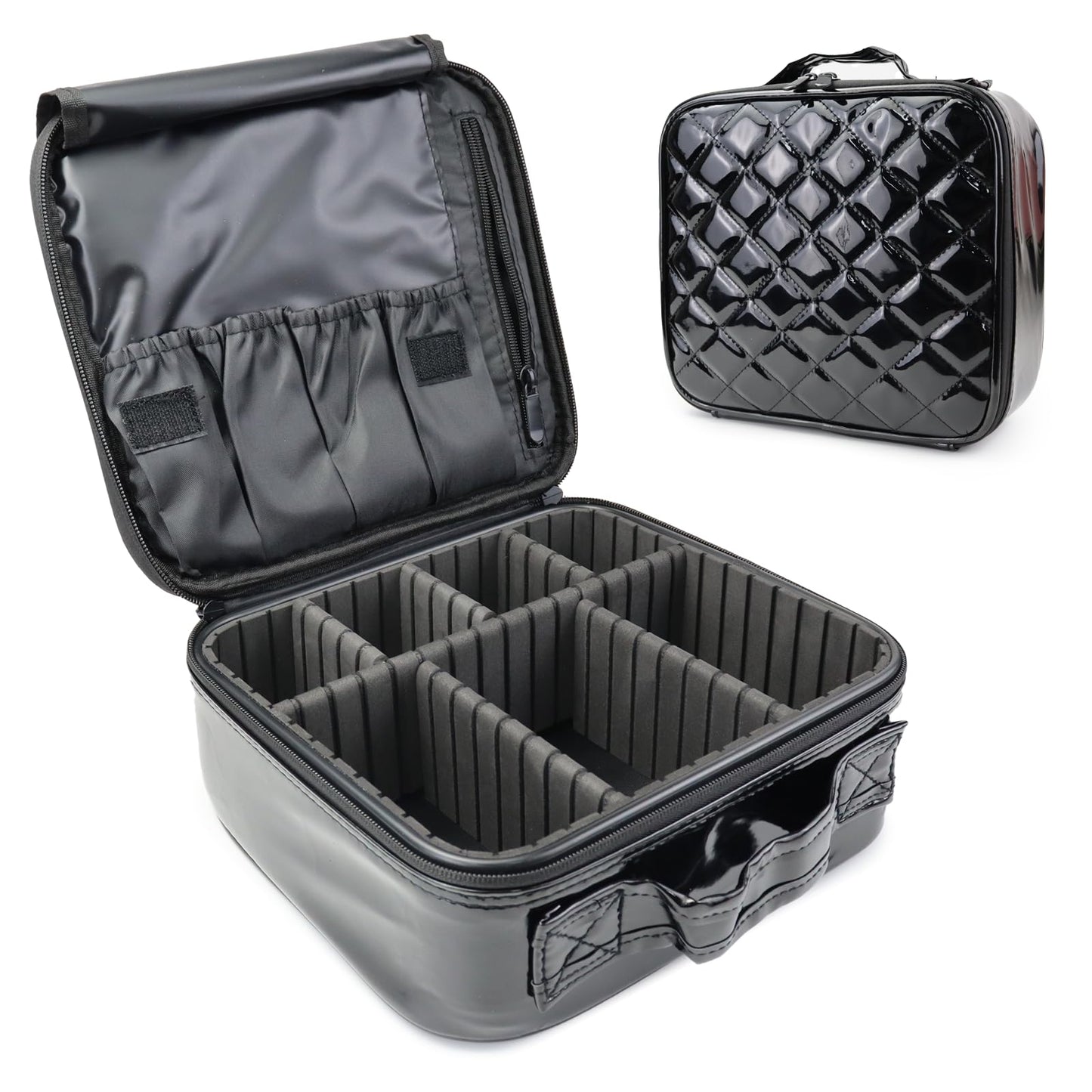 SLUMAZI Travel Makeup Bag Makeup Cosmetic Train Case Organizer Portable Storage Bag with Adjustable Dividers for Cosmetics Makeup Brushes Toiletry Jewelry Black Medium