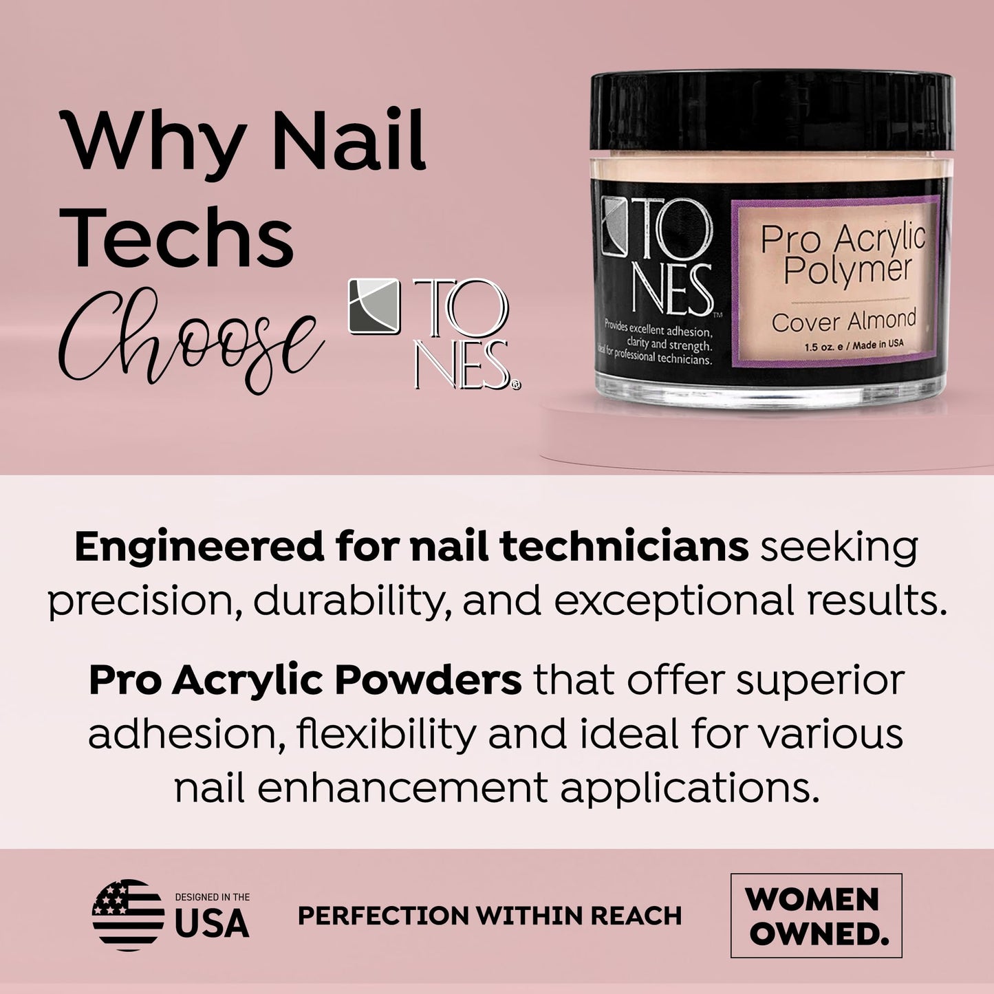 TONES Nail Extension Acrylic Powder – Cover Almond (Soft Nude Beige) | Long-Lasting Bubble-Free Polymer | Professional Salon & Home Carving & 3D Nail Art | USA Made (3.5 oz)