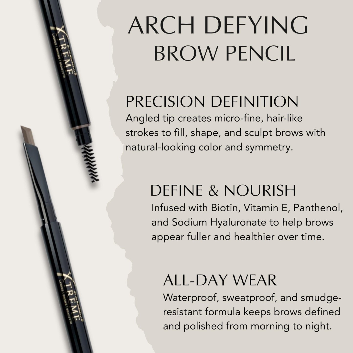 Xtreme Lashes Arch Defining Brow Pencil, Taupe, Waterproof, Smudge-Proof, Long-Lasting Makeup, Vegan, Angled Tip Eyebrow Pencil with Spoolie Brush